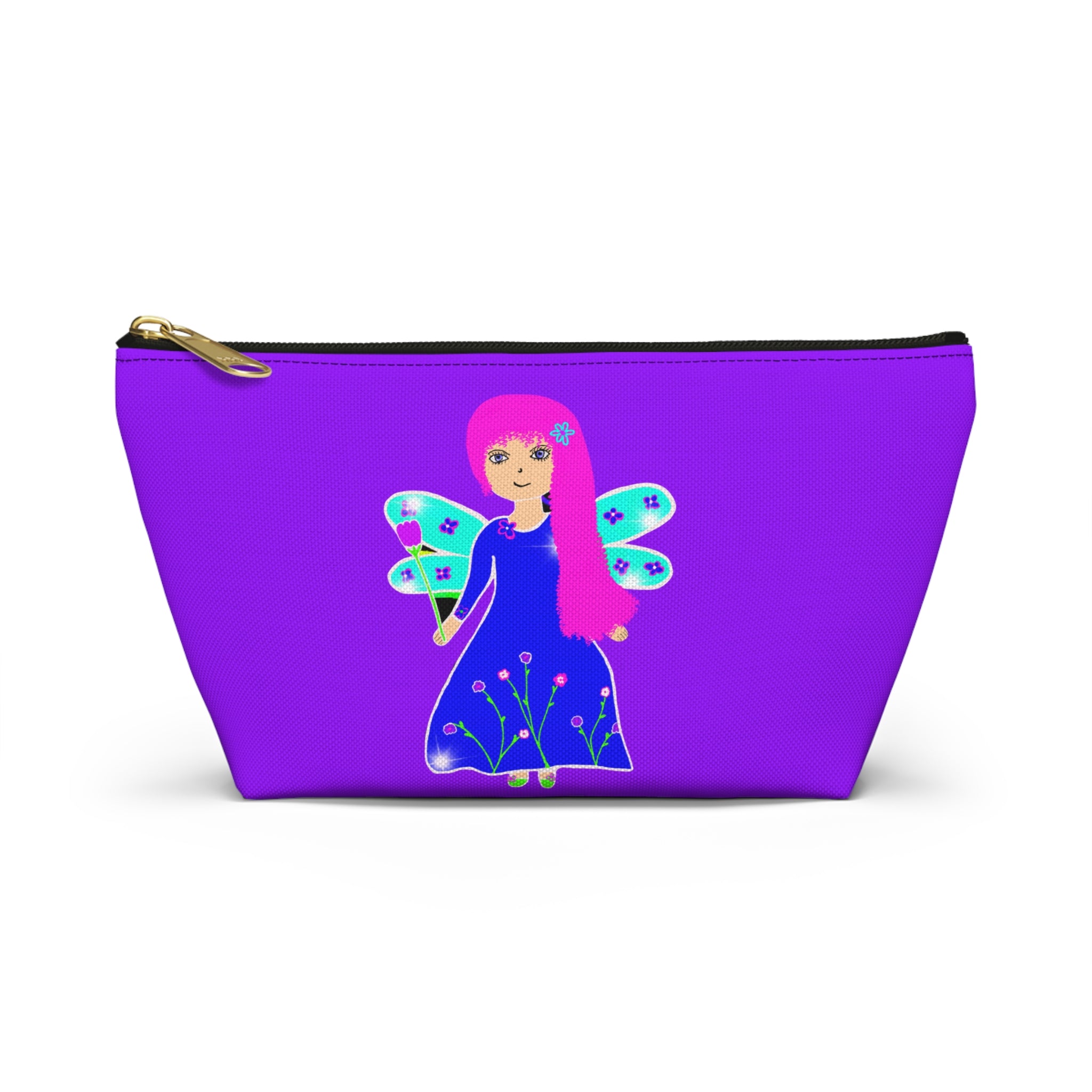 Cherry Pattern Accessory Pouch — Cute Pink Fruit Cosmetic Bag with T-Bottom