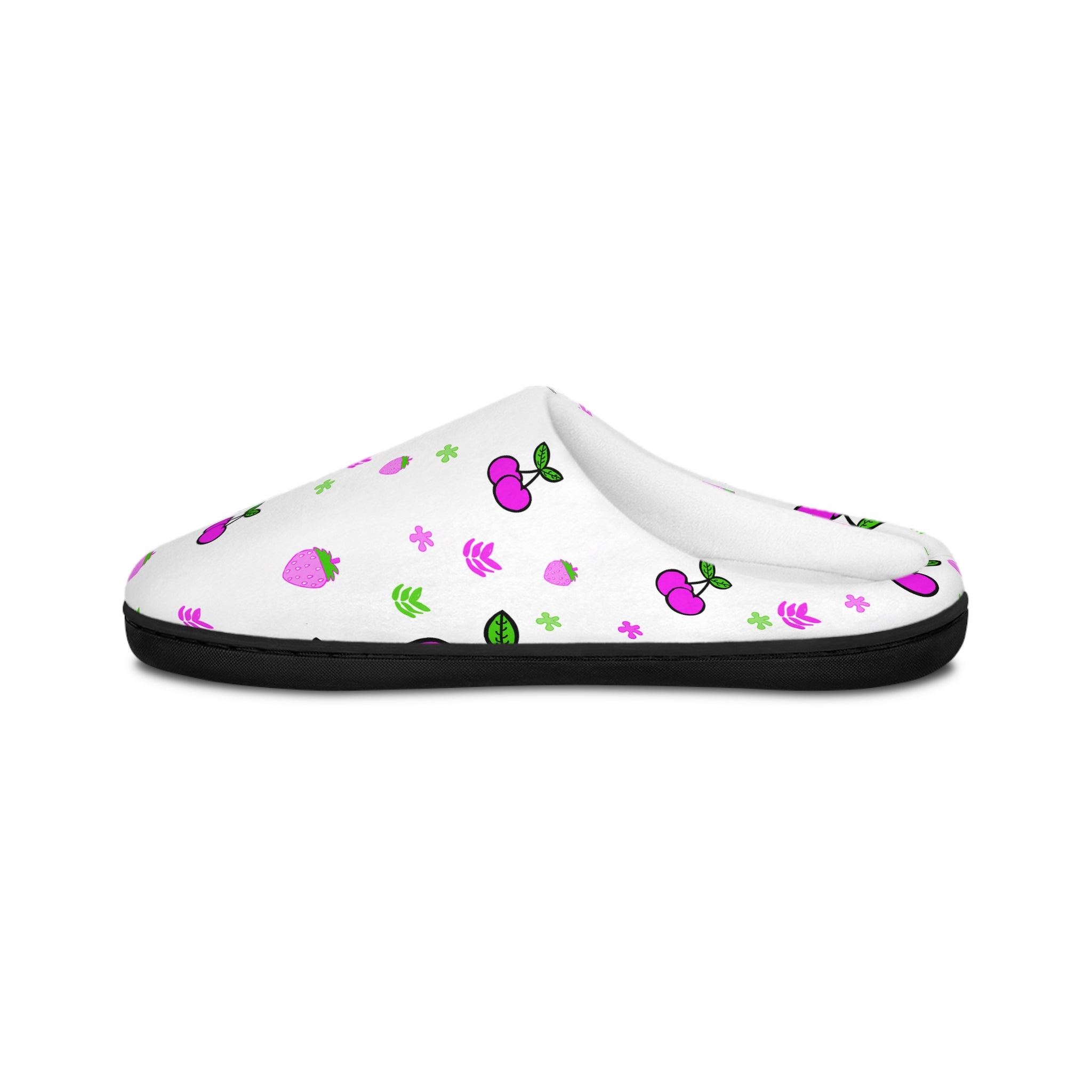 Women's Cherry Pattern Indoor Slippers — Cute Pink Fruit Print Cozy House Shoes