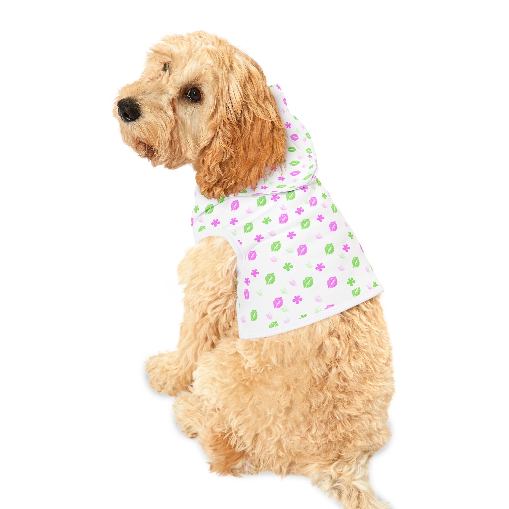 Floral Kiss Pet Hoodie — Pink & Green Flower Print Dog Hoodie