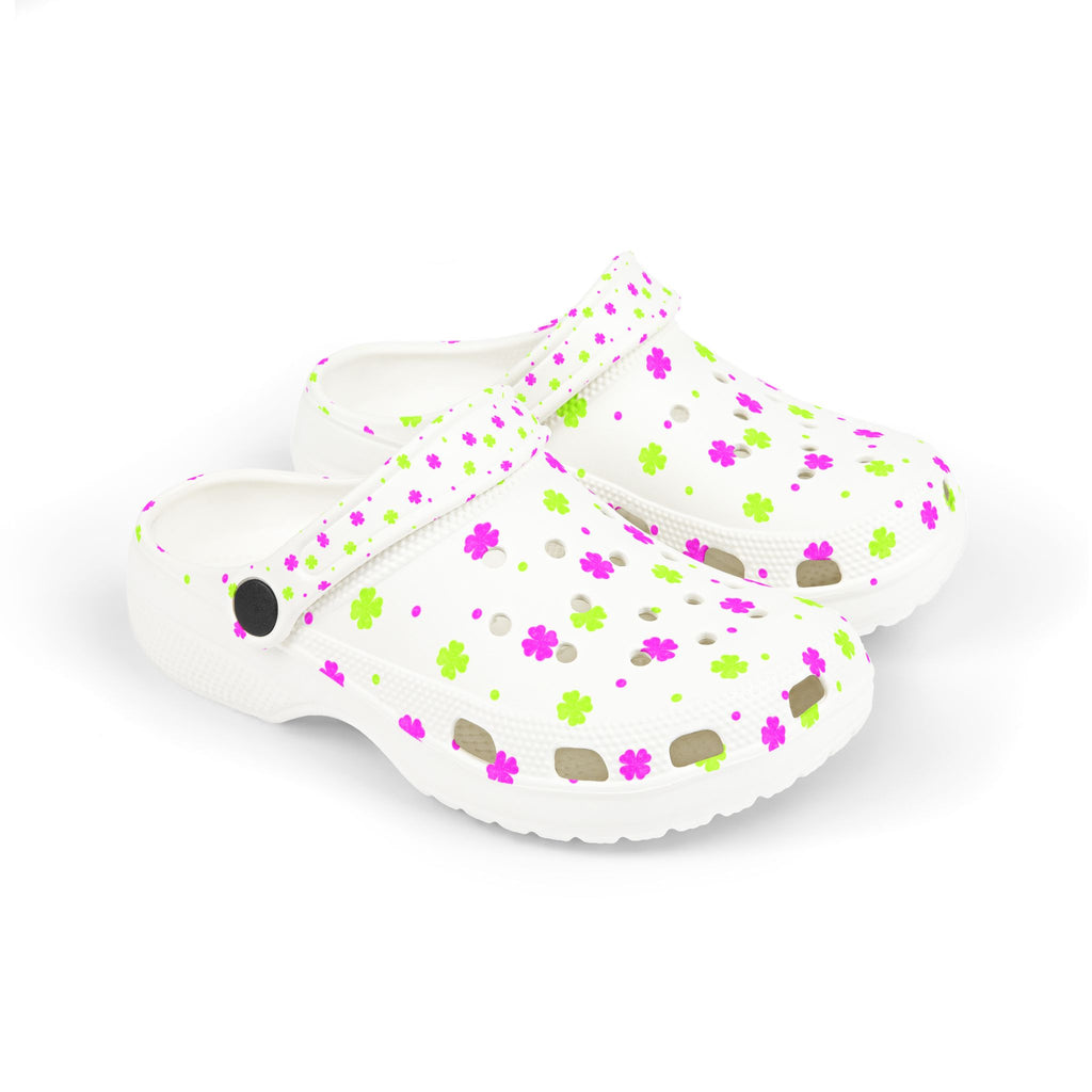 Kids Floral EVA Foam Clogs — White Pink & Green All-Over Print