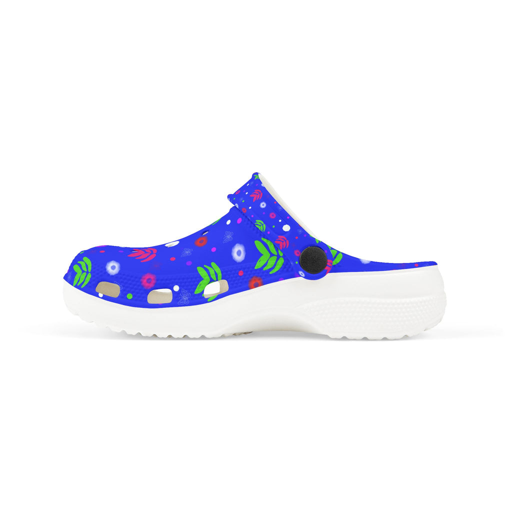 Kids Blue Floral EVA Foam Clogs — Cute Garden Print Slip-On Casual Shoes