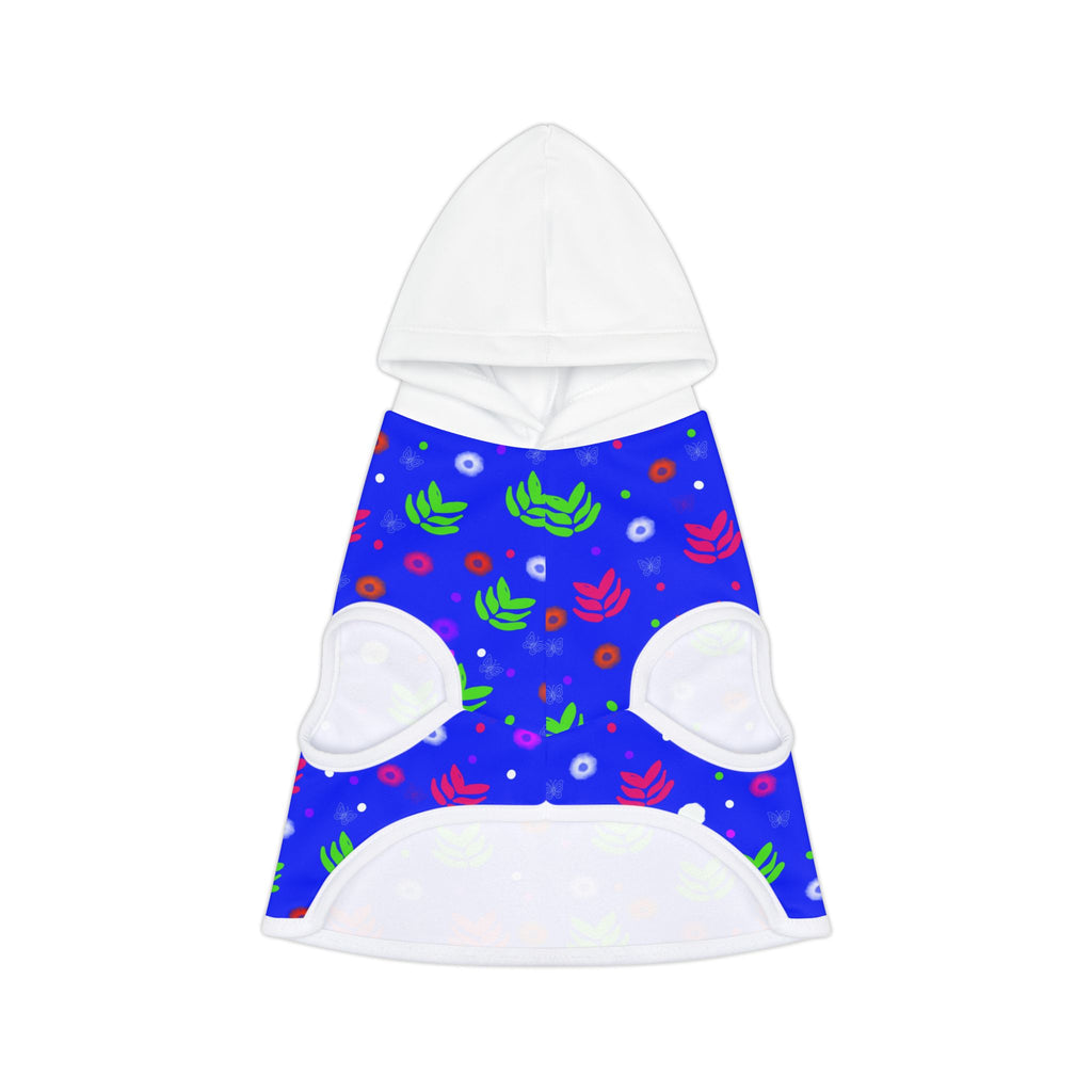 Blue Floral Pet Hoodie – Colorful Leaf & Dot Pattern Dog Hoodie