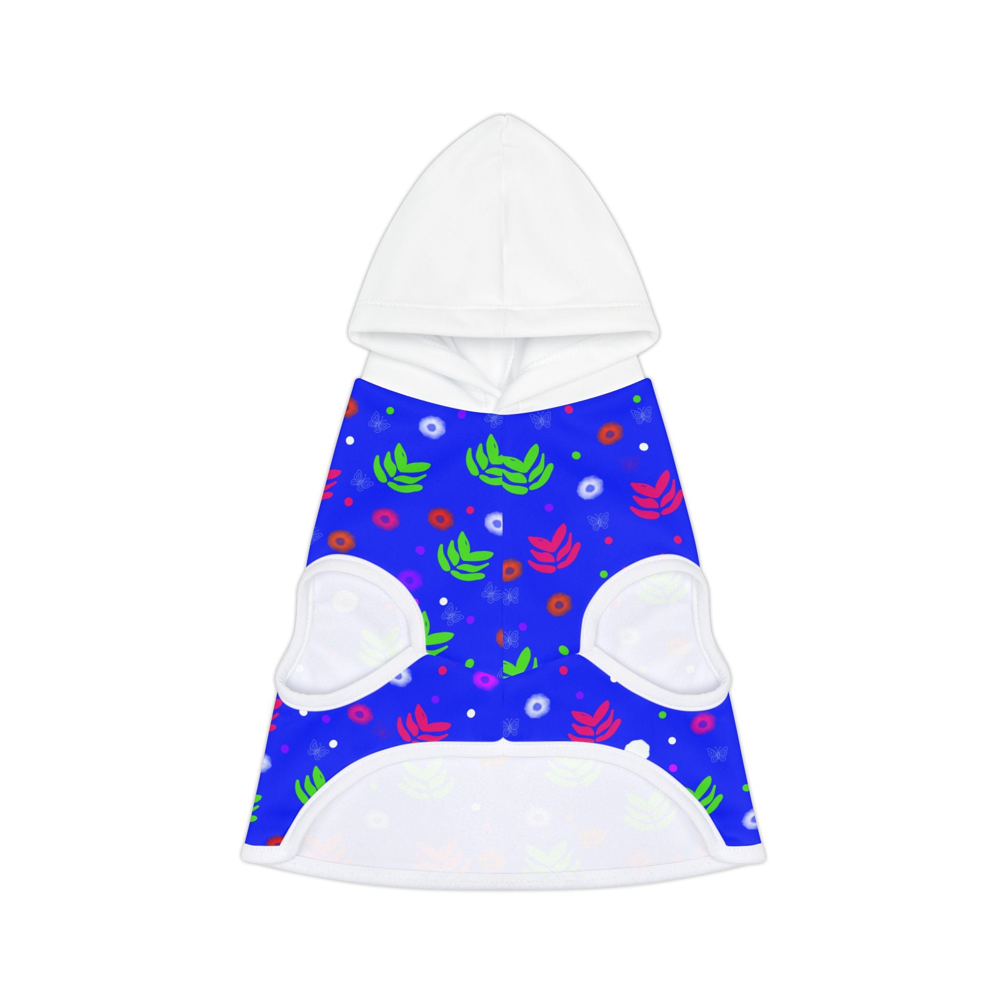 Blue Floral Pet Hoodie – Colorful Leaf & Dot Pattern Dog Hoodie