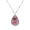 Oval Necklace — Cute Girl Illustration Teardrop Pendant Necklace