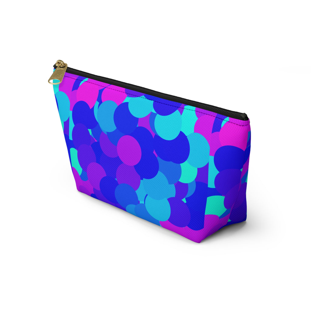 Cosmic Confetti Accessory Pouch — Bright Blue & Pink T‑Bottom Makeup Bag