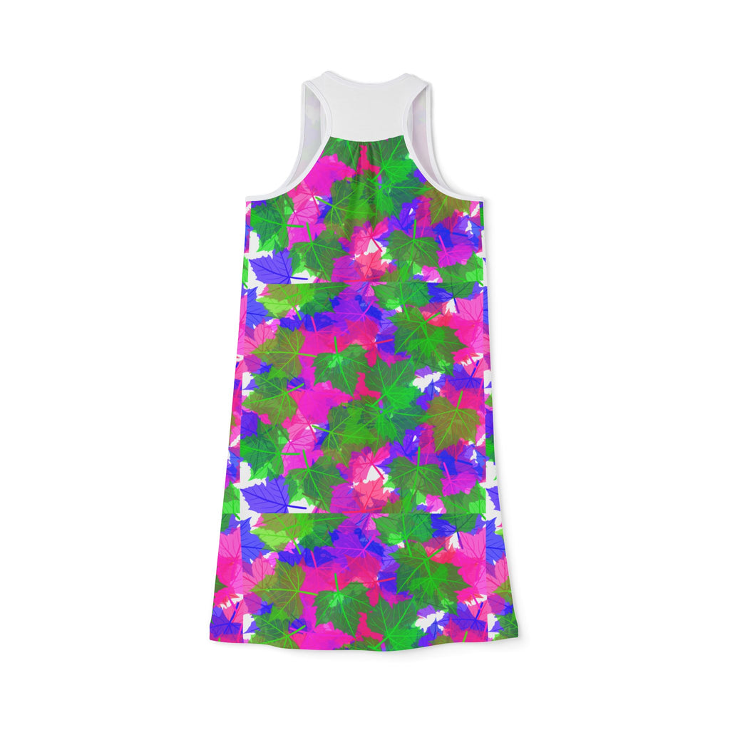 Floral Tie-Dye Racerback Dress — Bright Pink, Green & Purple All-Over Print