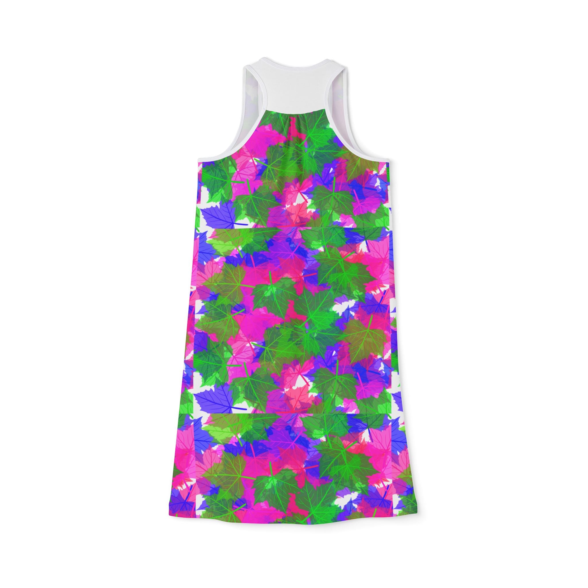 Floral Tie-Dye Racerback Dress — Bright Pink, Green & Purple All-Over Print