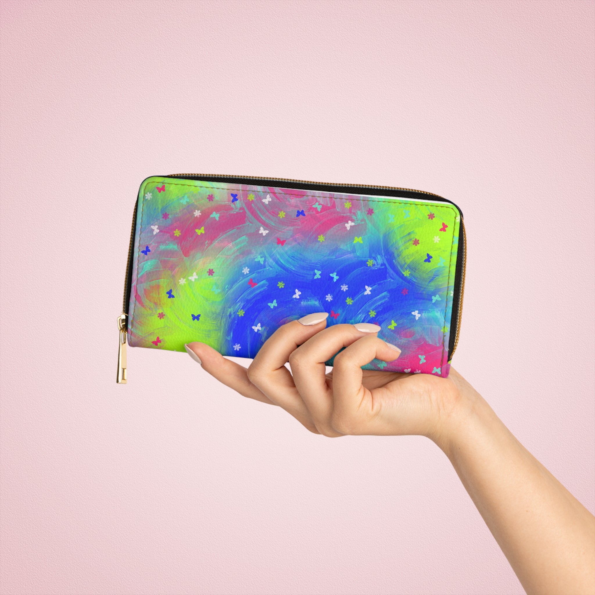Zipper Wallet — Colorful Swirl Butterfly Long Zip Wallet