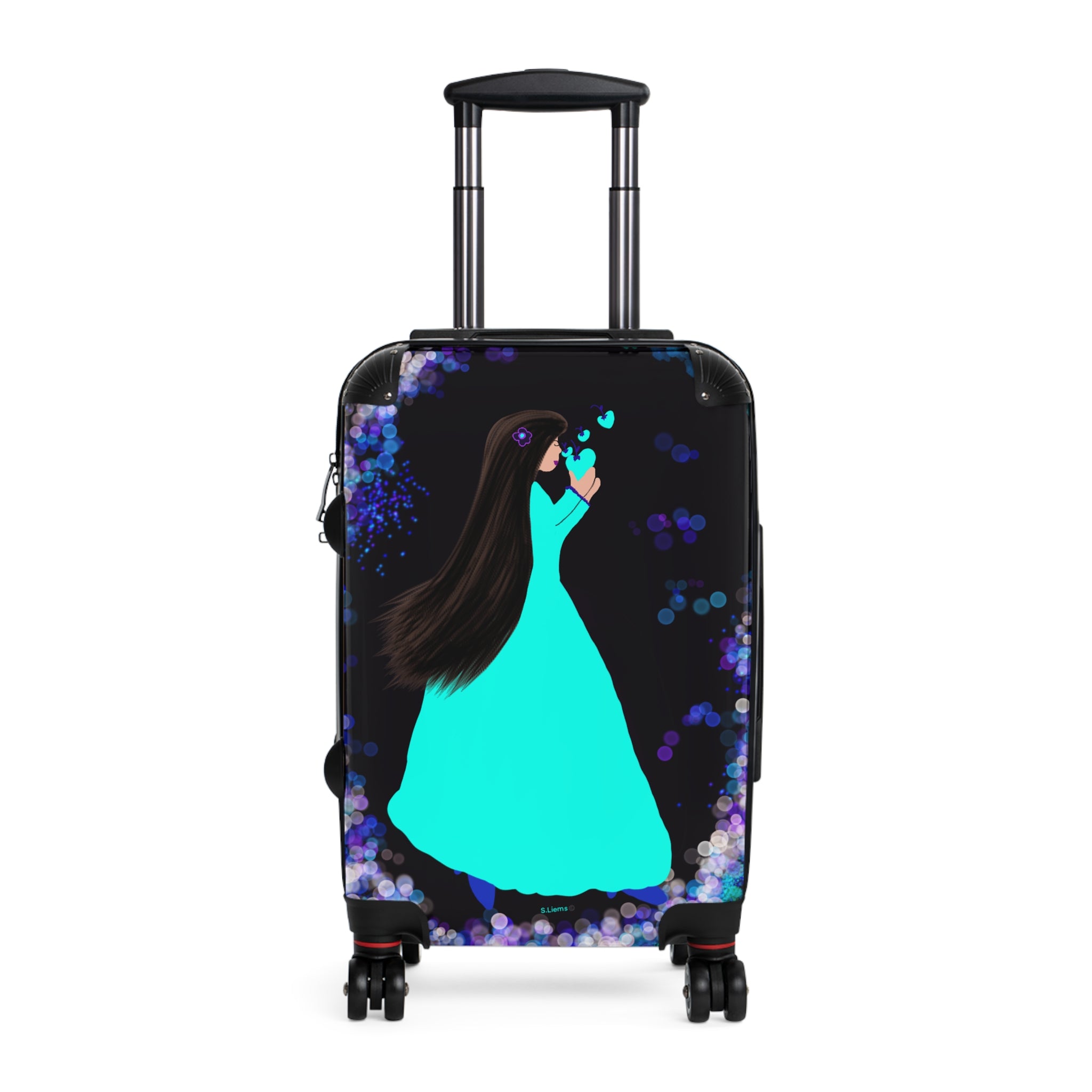 Travel Suitcase — Teal Dress Silhouette Luggage with Heart & Night Sky Design