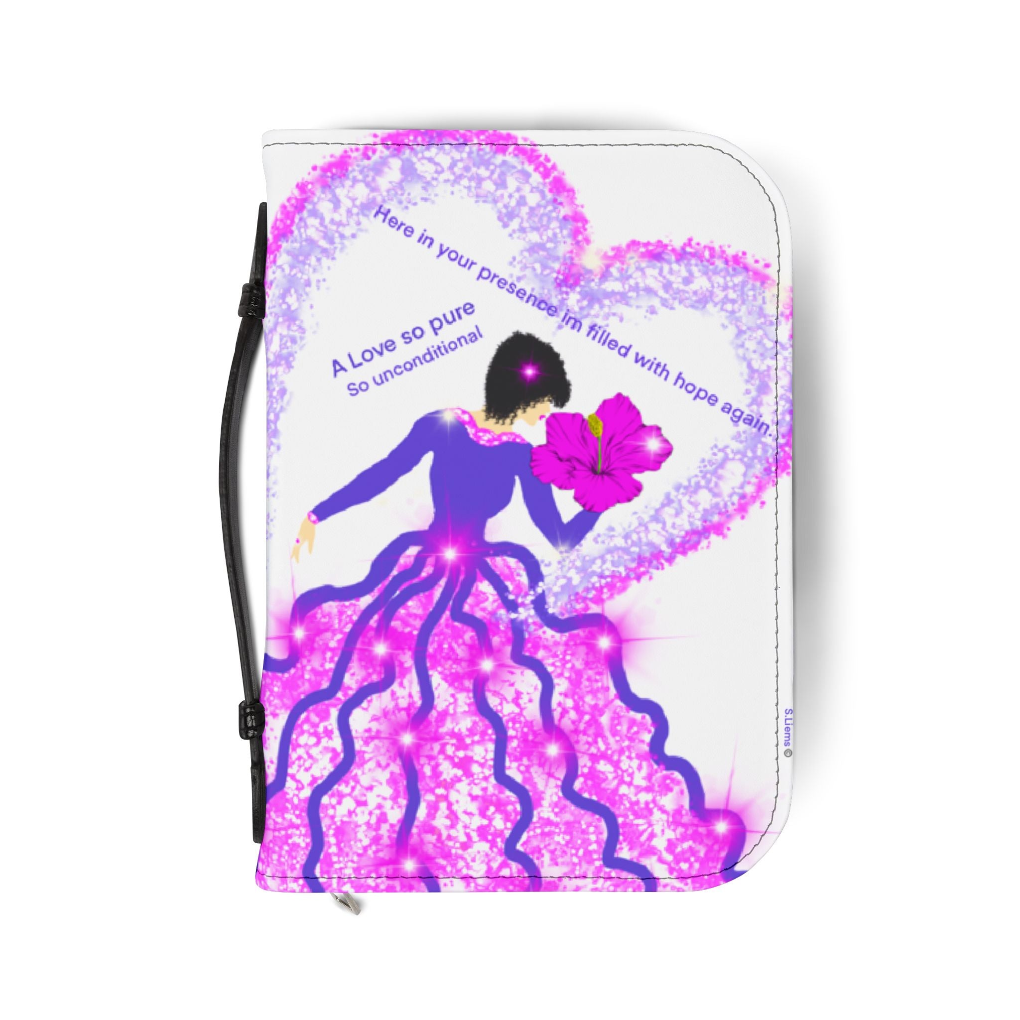 Inspirational Floral Heart Bible Cover — 'A Love so Pure' Pink/Purple Zipped Case