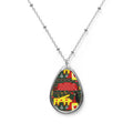 Christmas Oval Pendant Necklace — Festive Holiday Tree & Reindeer Design
