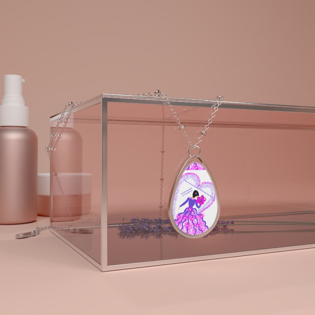 Oval Pendant Necklace — Pink Fairy Heart Art Jewelry