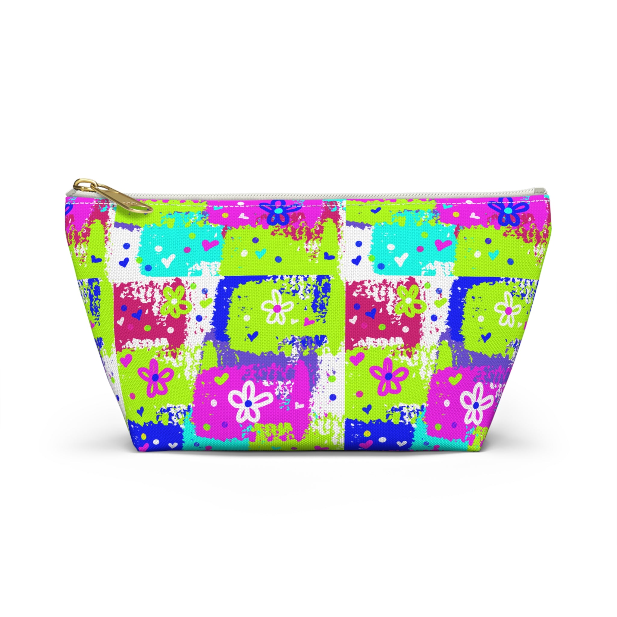 Floral Patchwork Accessory Pouch — Bright Zipper Makeup Bag