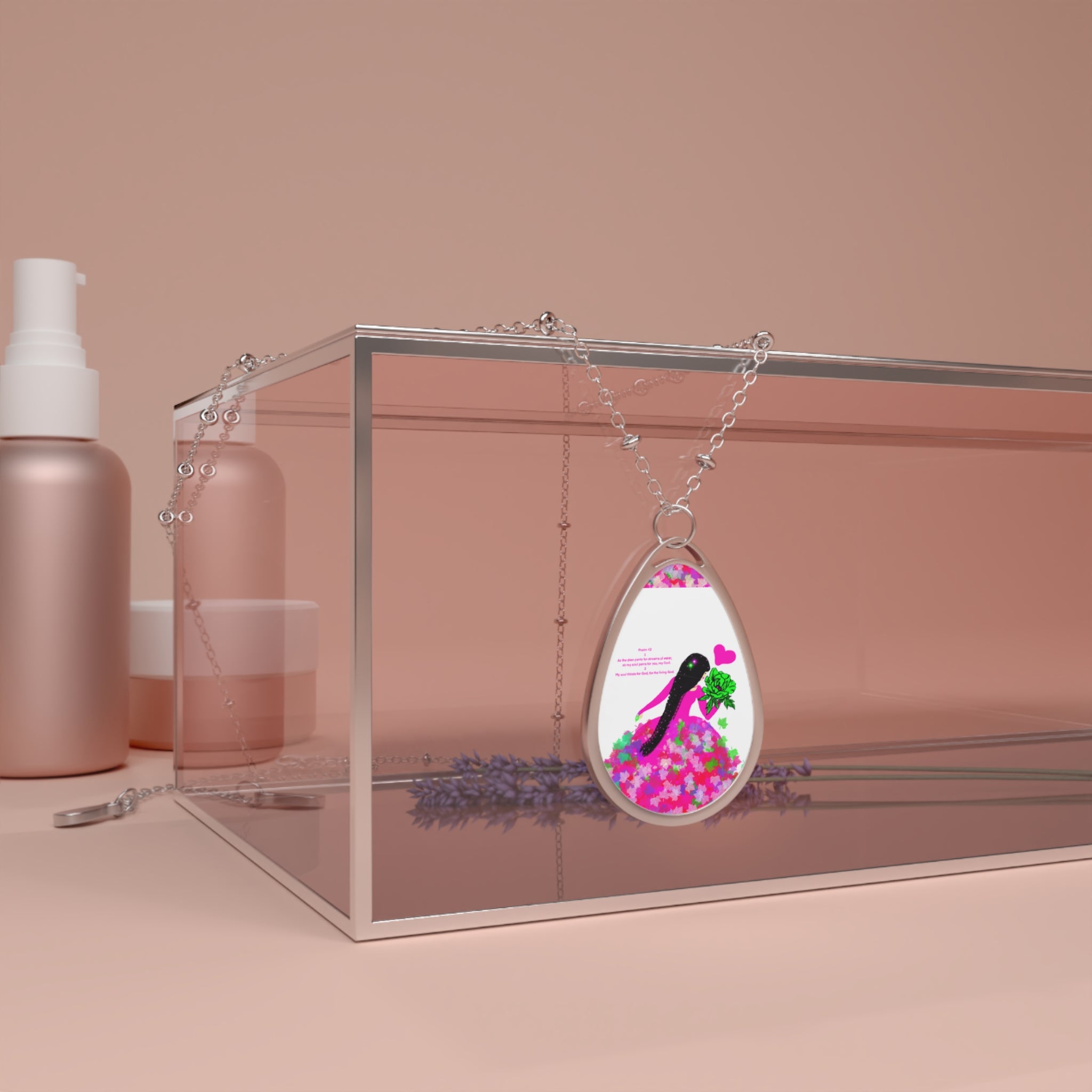 Oval Photo Pendant Necklace — Floral Bird Teardrop Locket