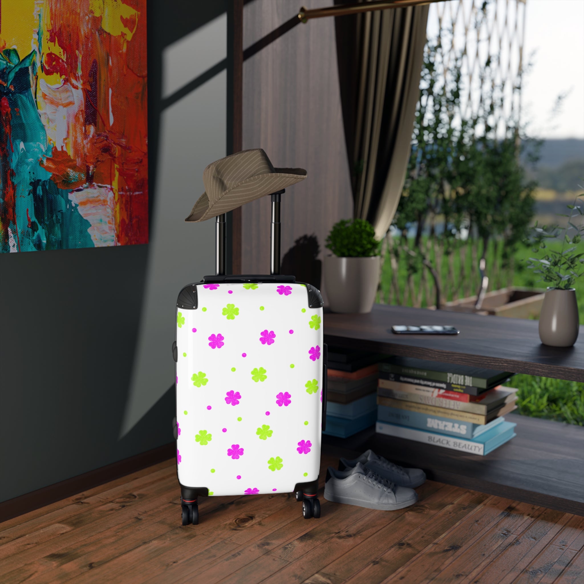 Floral Clover Carry-On Suitcase – Pink & Lime Travel Luggage