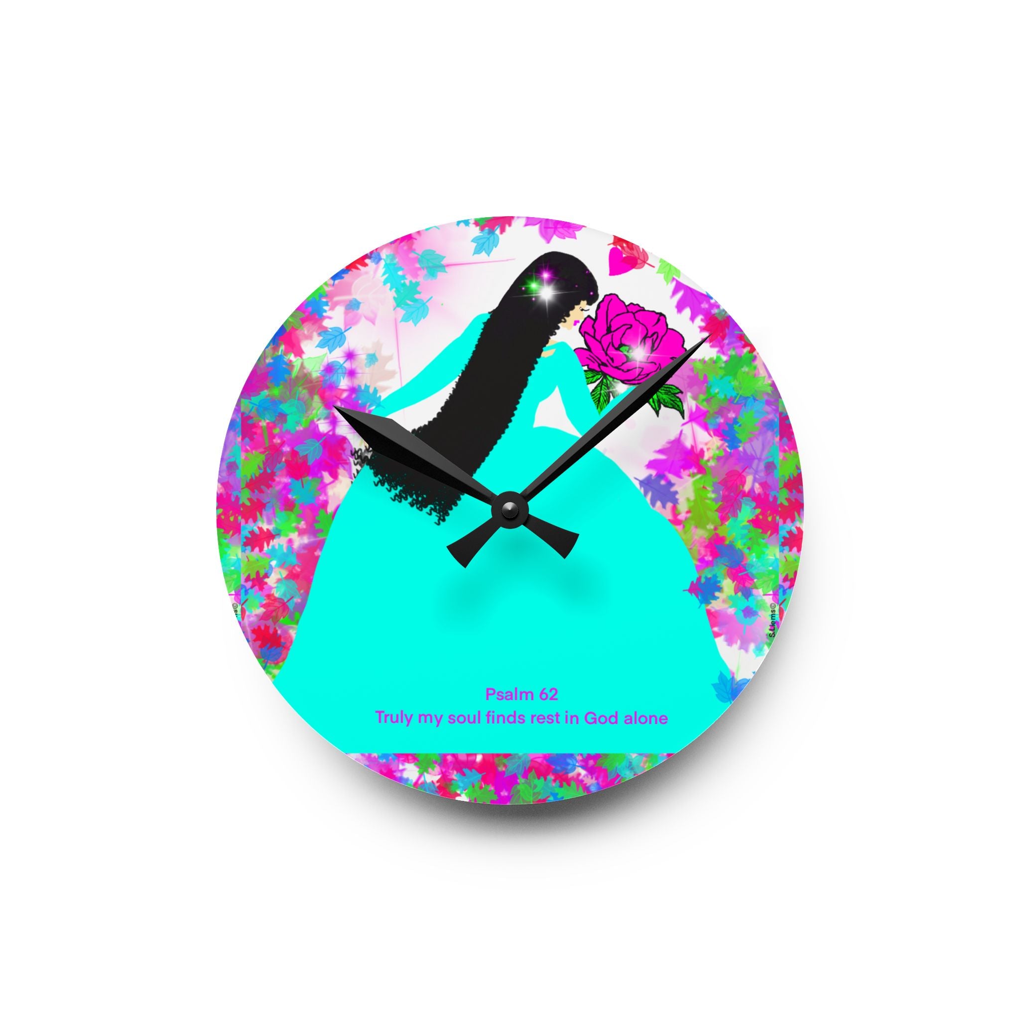 Acrylic Wall Clock — Floral Dove Psalm 62 Inspirational Wall Clock