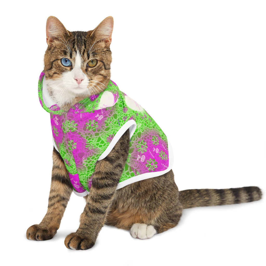 Pet Hoodie — Floral Green & Pink Heart Design with Psalm 23:6 Quote