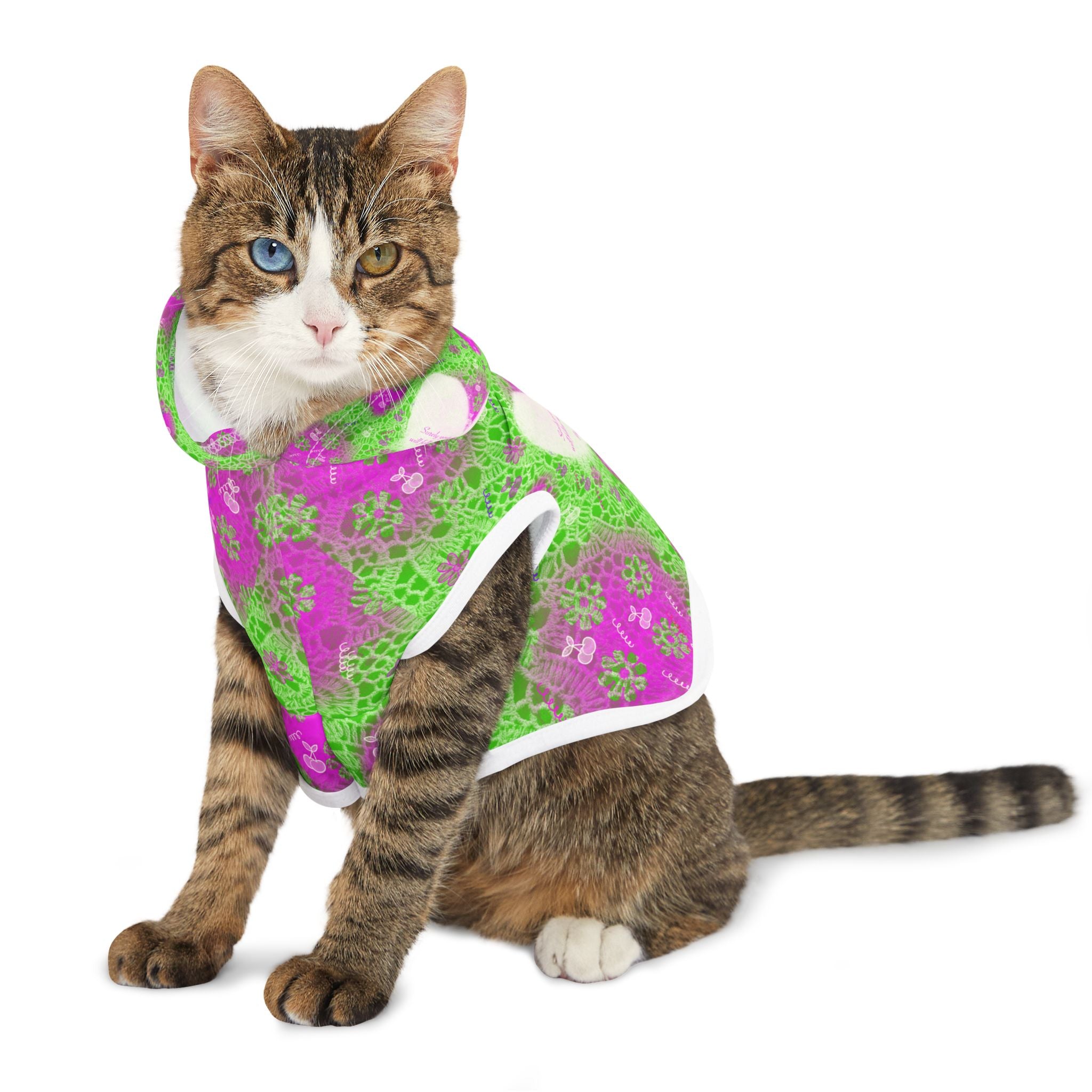 Pet Hoodie — Floral Green & Pink Heart Design with Psalm 23:6 Quote