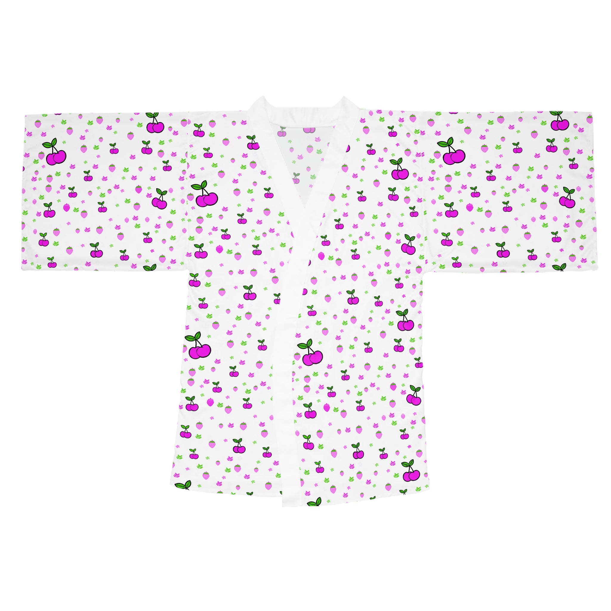 Cherry Blossom Kimono Robe — Pink & Green All-Over Print Loungewear