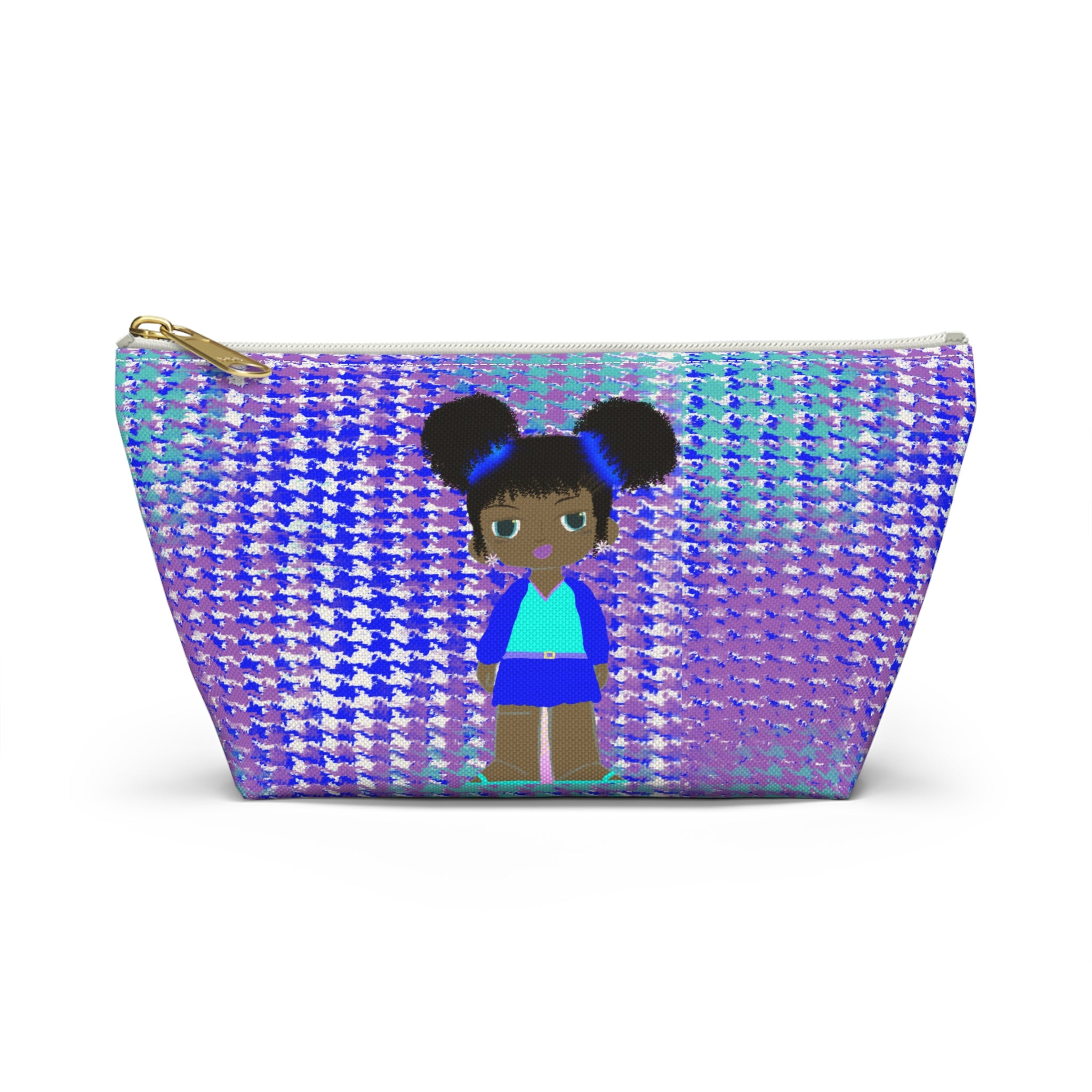 Holographic Purple Mermaid Accessory Pouch with Cute Girl Graphic