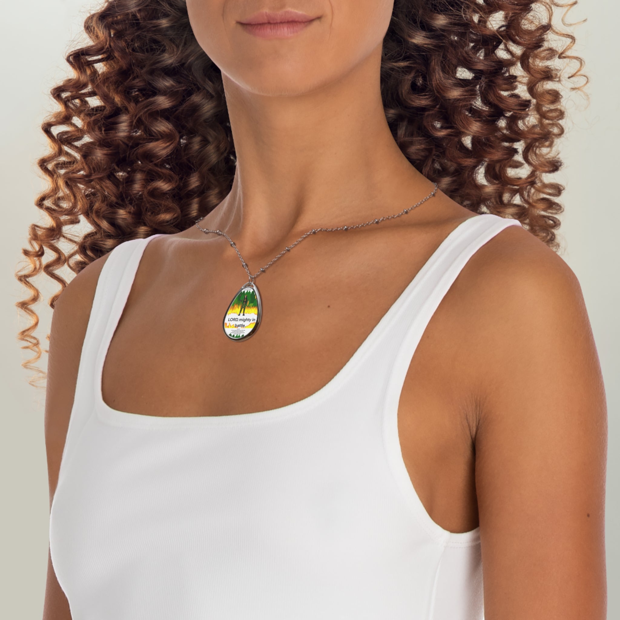 Oval Necklace — "LORD, mighty in battle" Inspirational Pendant