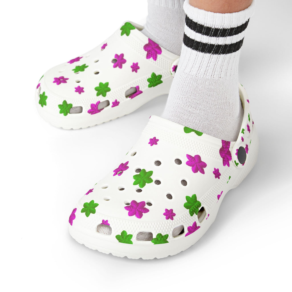 Kids Floral EVA Foam Clogs — White Pink & Green Flower Print