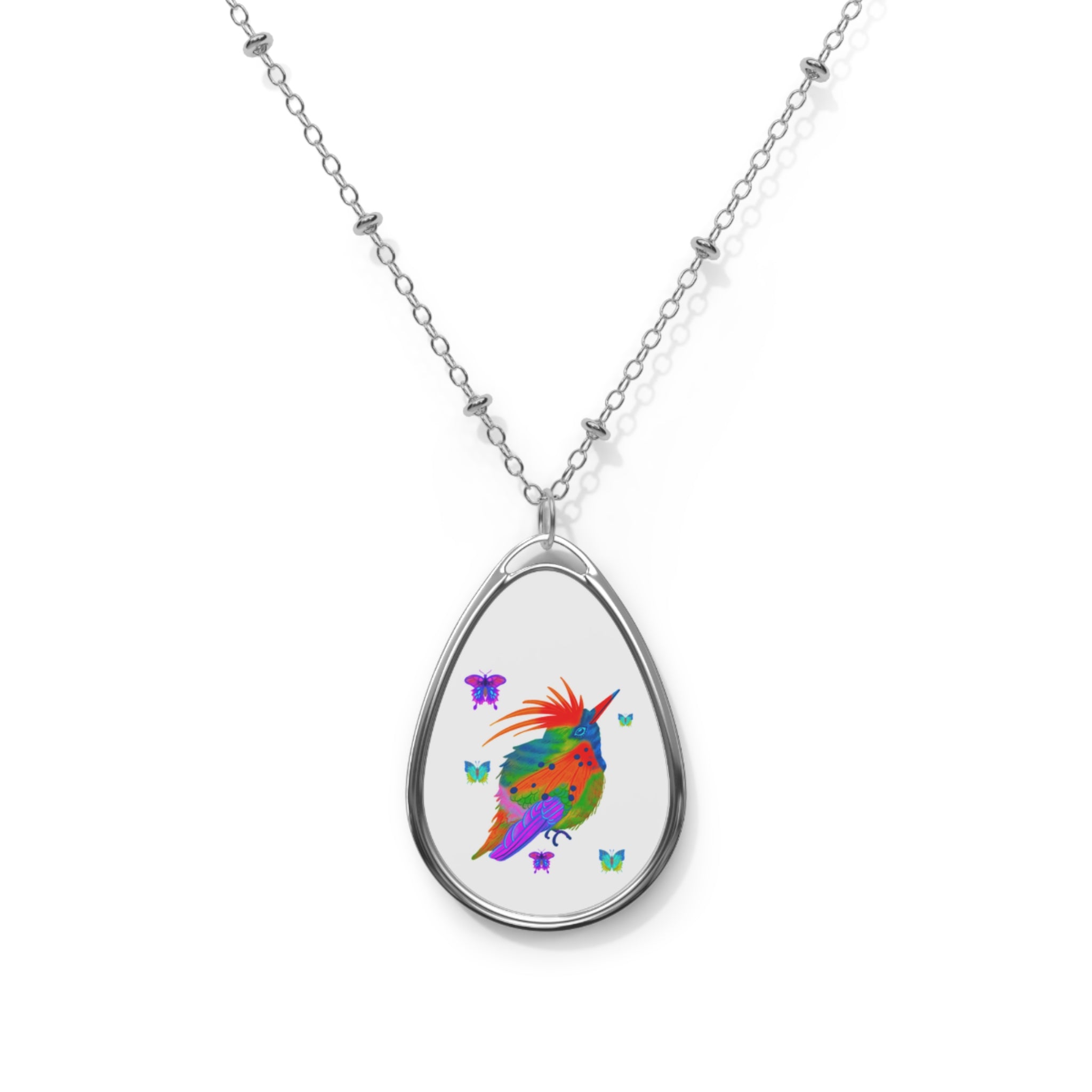 Colorful Parrot Oval Necklace — Vibrant Tropical Bird Pendant