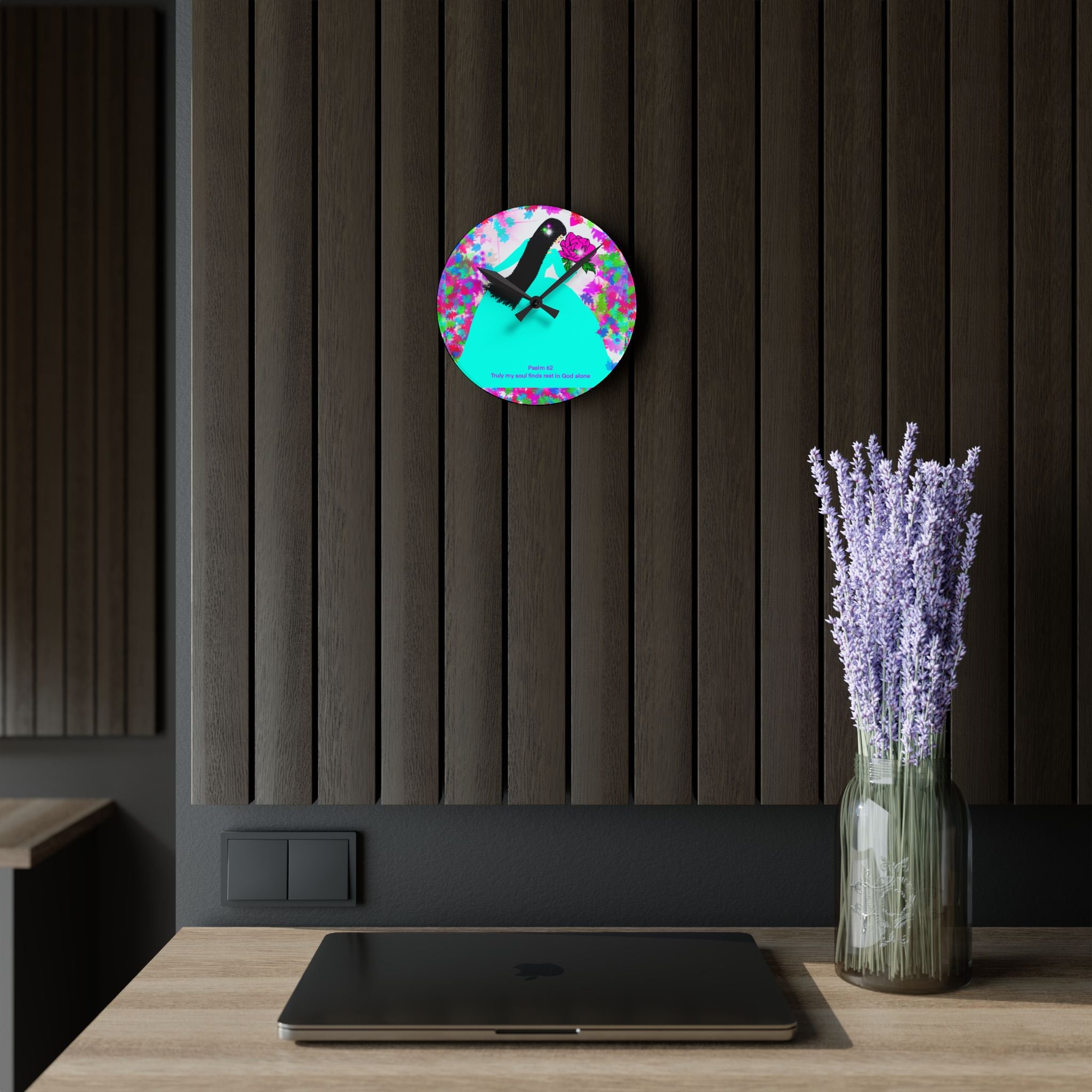 Acrylic Wall Clock — Floral Dove Psalm 62 Inspirational Wall Clock