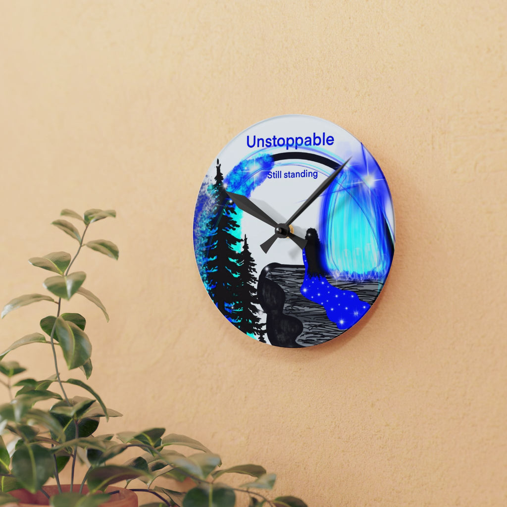 Unstoppable 'Still Standing' Acrylic Wall Clock – Inspirational Blue Forest Art