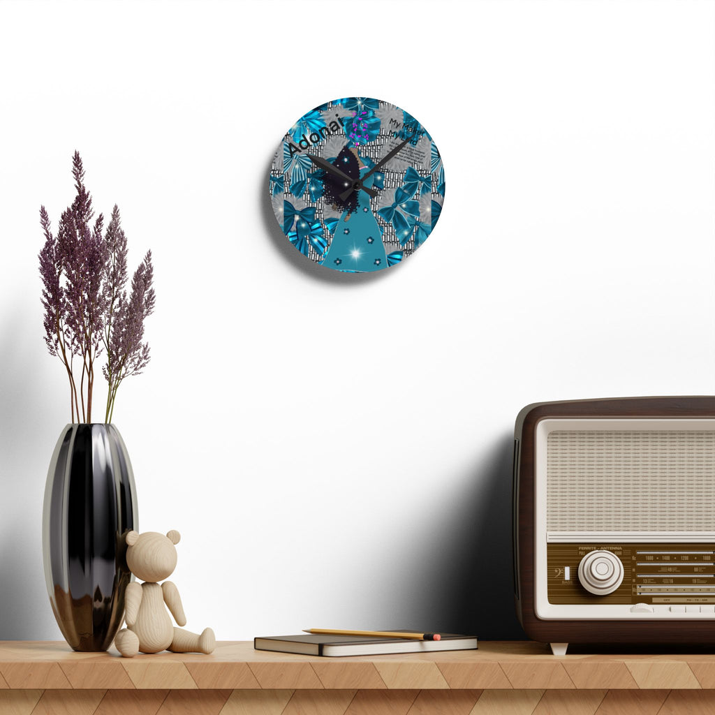 Acrylic Wall Clock — Teal Butterfly & Bows Decorative Clock