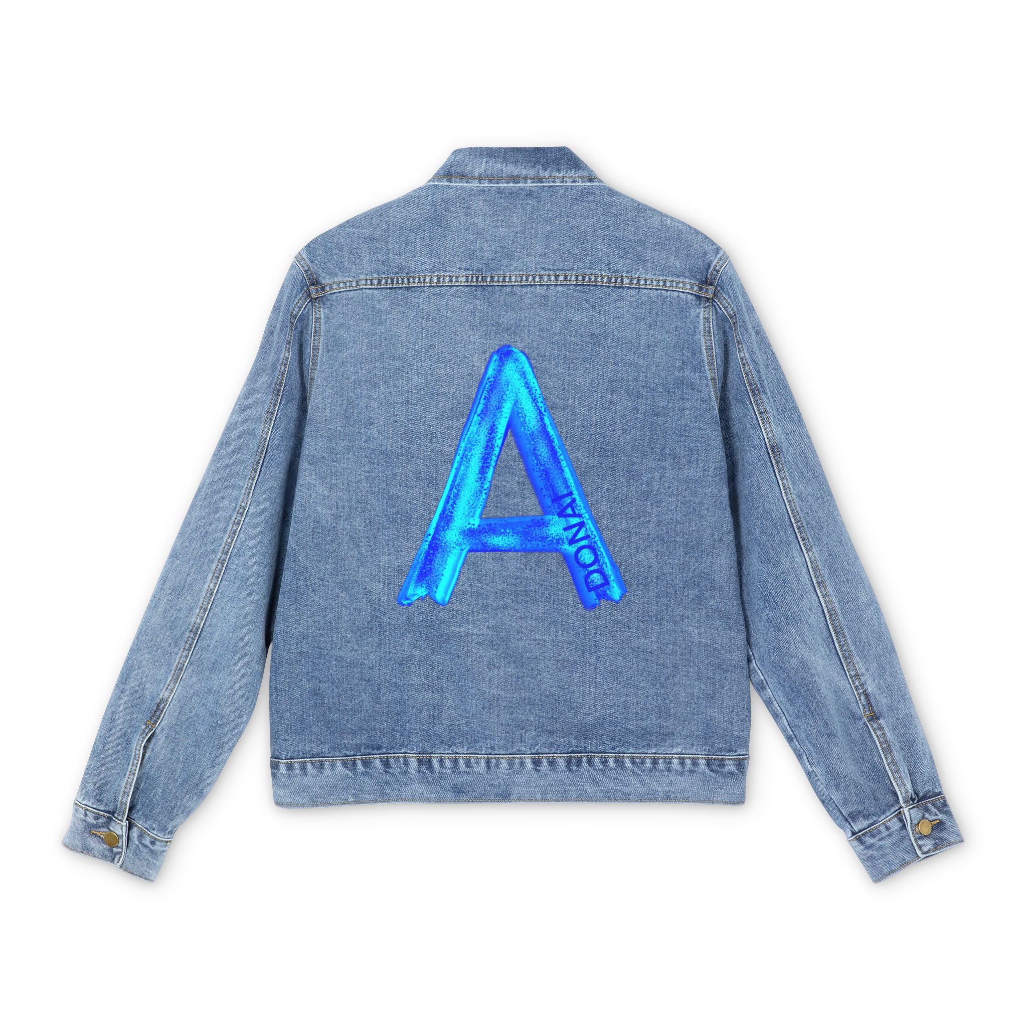 Denim Jacket — Blue Holographic 'A' Back Patch Casual Trucker Jacket