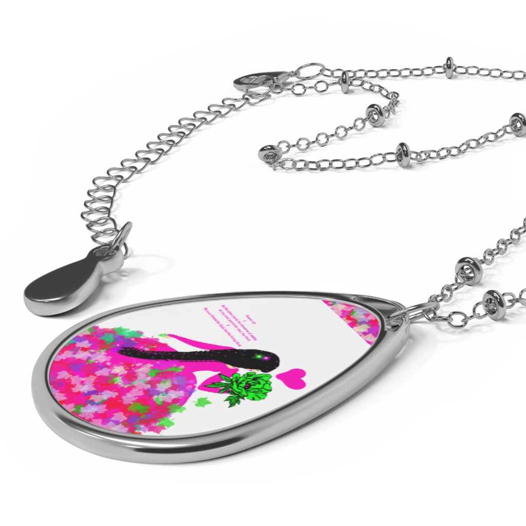 Oval Photo Pendant Necklace — Floral Bird Teardrop Locket