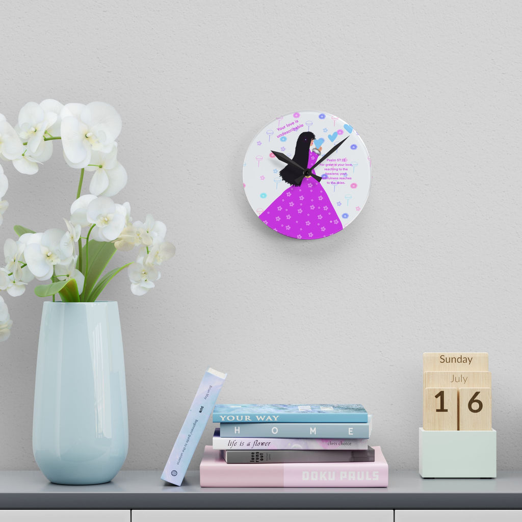 Princess Silhouette Acrylic Wall Clock — Cute Pastel Fairy Tale Decor