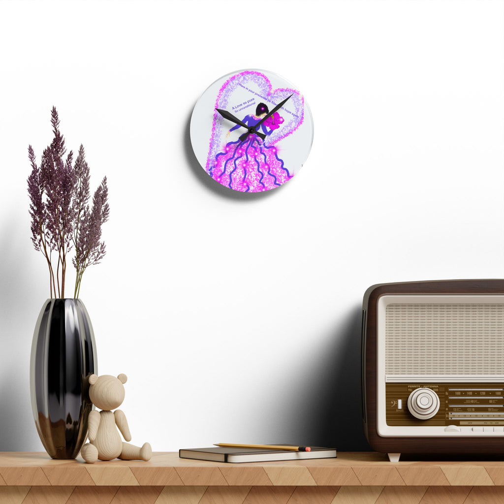 Romantic Princess Acrylic Wall Clock — 'A Love to Grow' Pink Heart Design