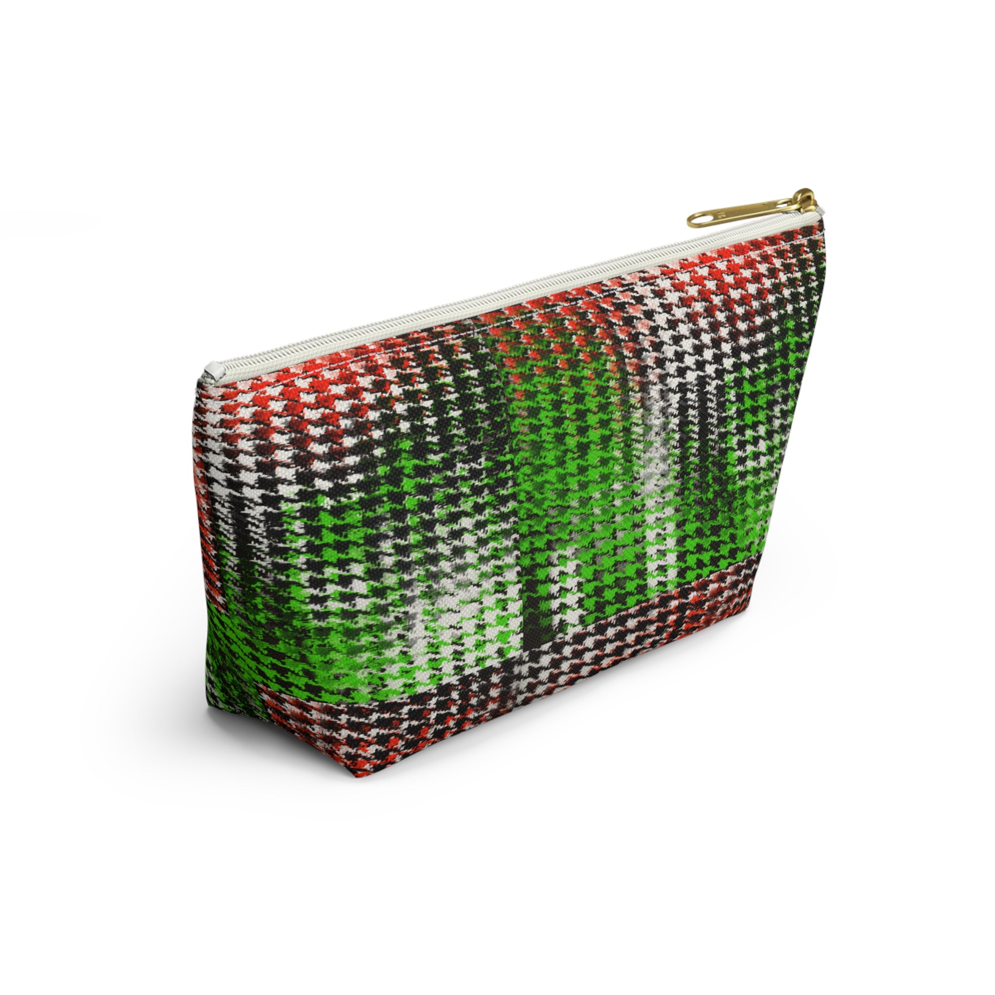 African Girl Pattern Accessory Pouch — Red & Green Houndstooth T-Bottom Cosmetic Bag