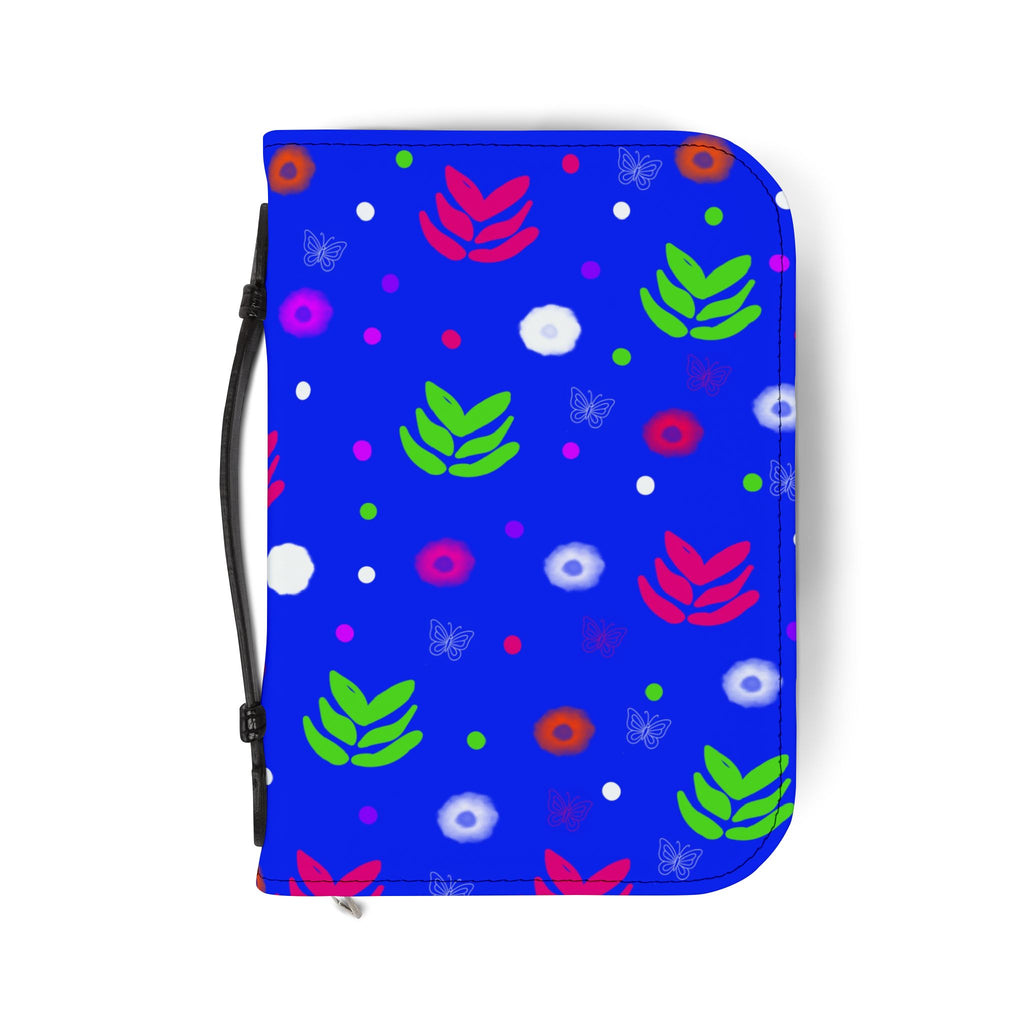 Floral Zip Bible Cover — Bright Blue Protective Case for Small/Medium Bibles