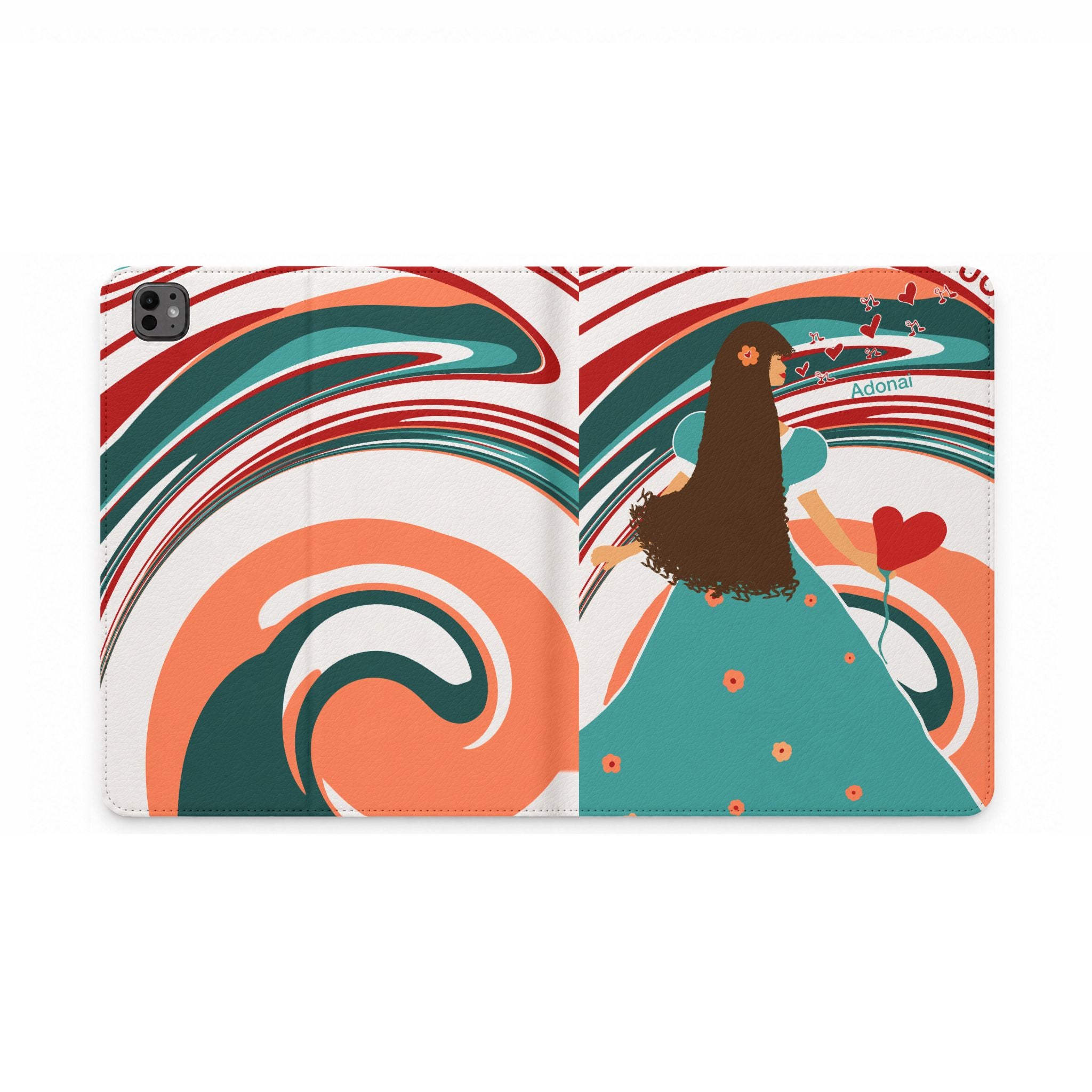 Girl with Heart Tablet Folio Case — Whimsical Retro Swirl Design