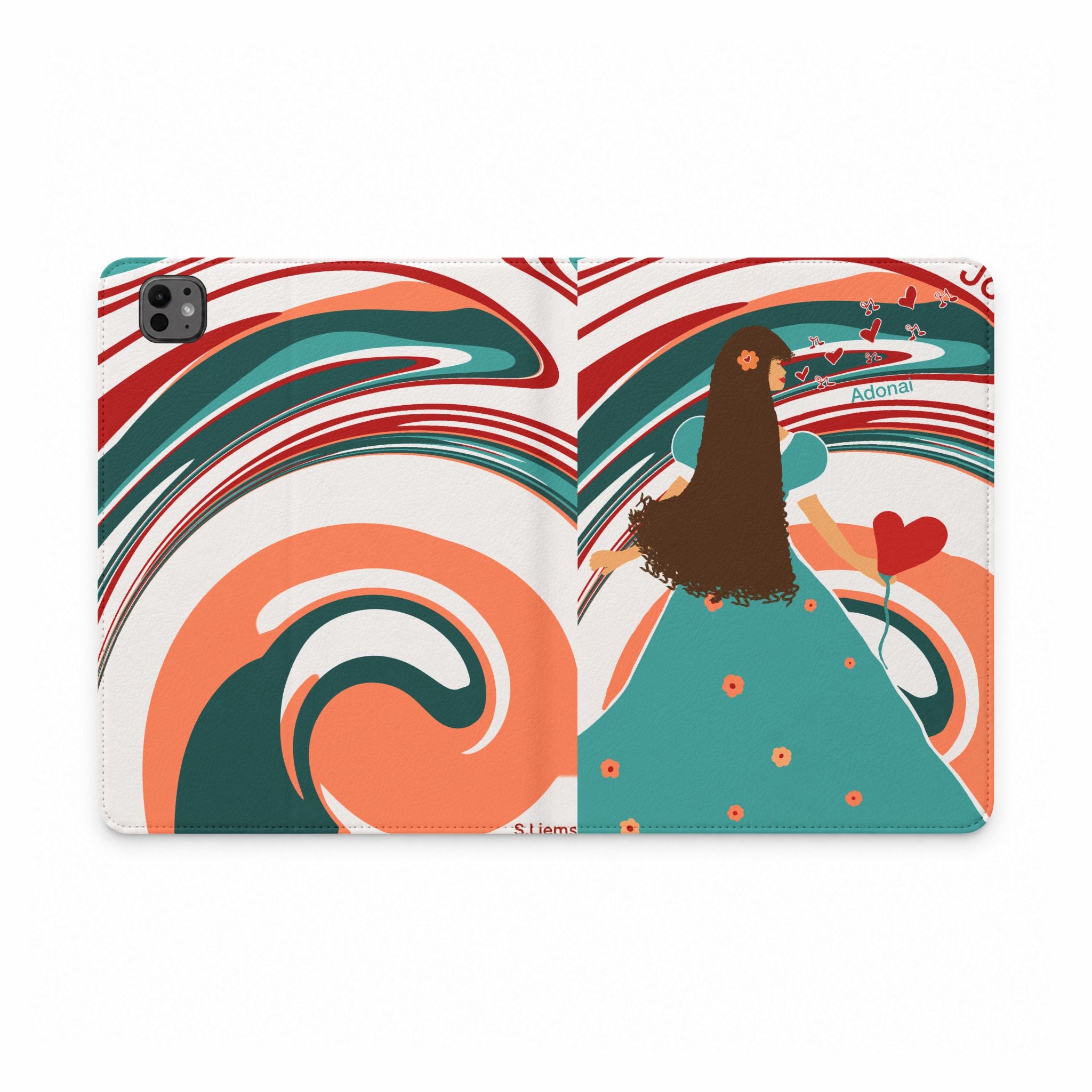 Girl with Heart Tablet Folio Case — Whimsical Retro Swirl Design