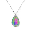 Inspirational Oval Pendant Necklace — 'My God Reign' Colorful Teardrop Charm
