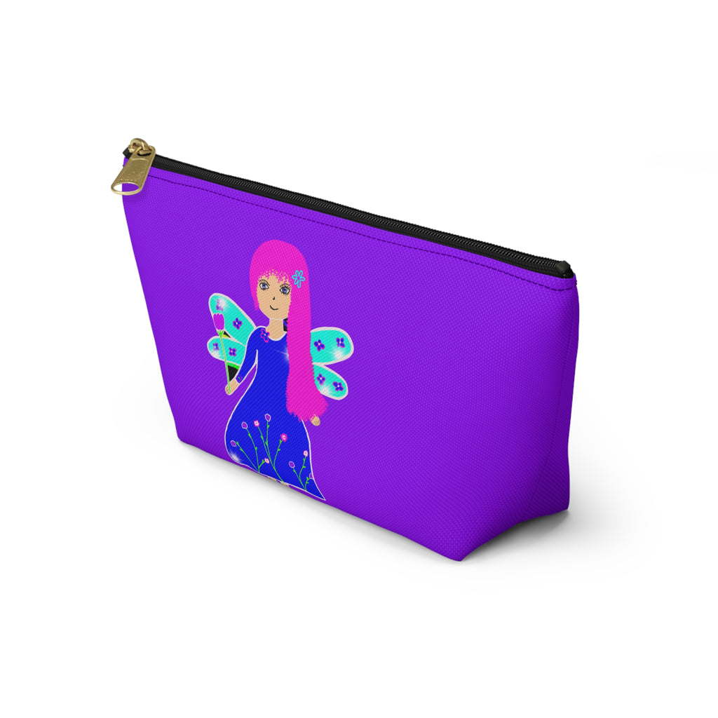 Cherry Pattern Accessory Pouch — Cute Pink Fruit Cosmetic Bag with T-Bottom