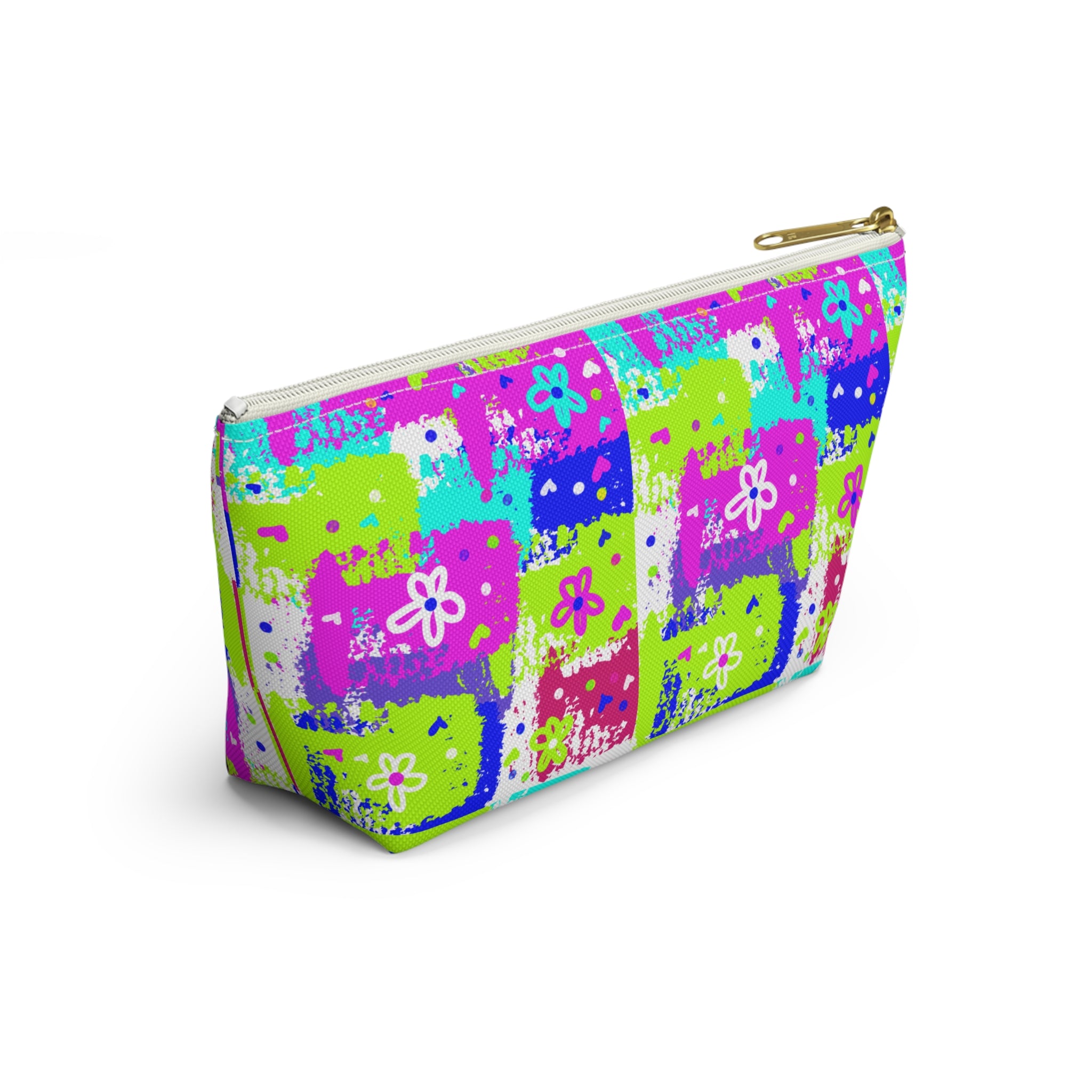 Floral Patchwork Accessory Pouch — Bright Zipper Makeup Bag