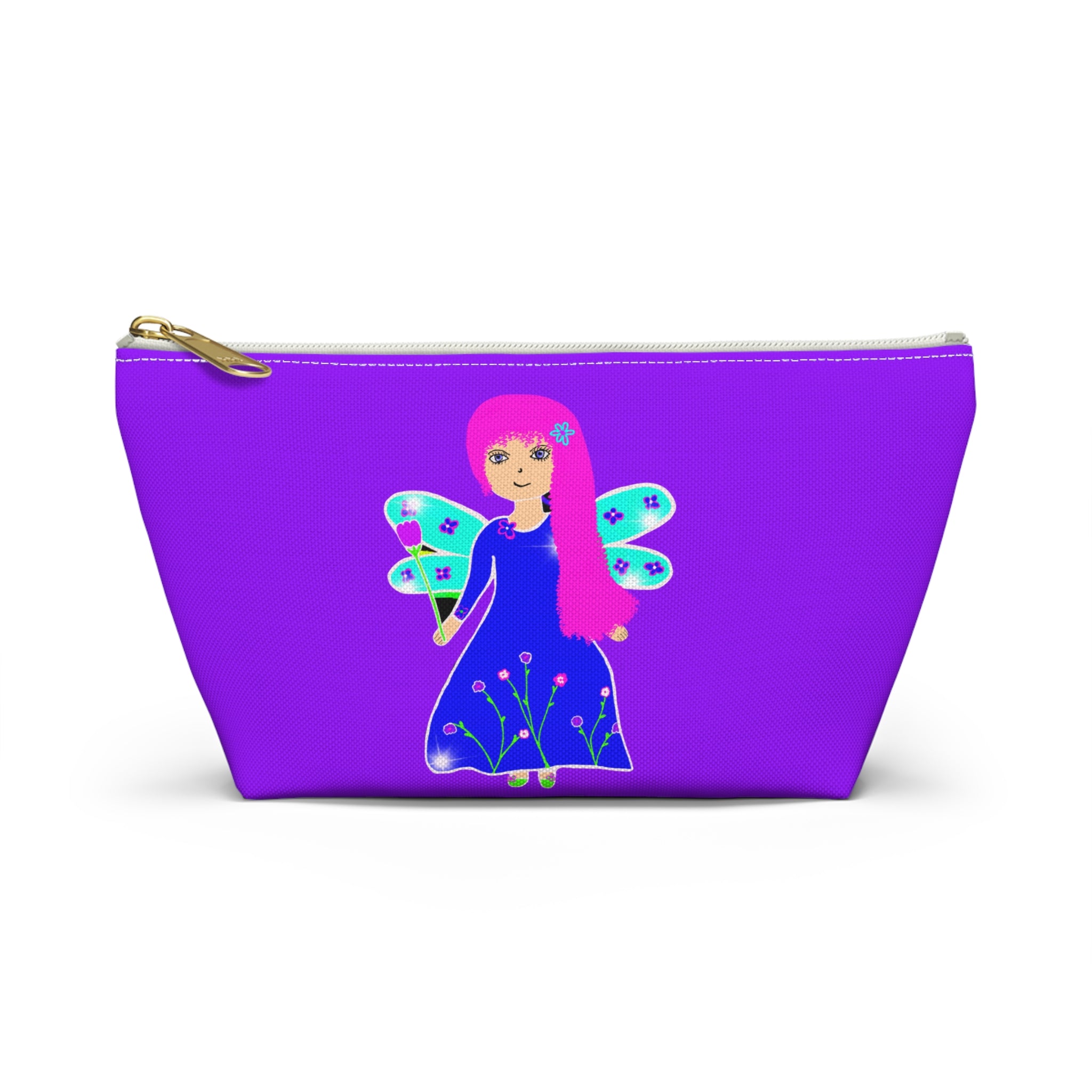 Cherry Pattern Accessory Pouch — Cute Pink Fruit Cosmetic Bag with T-Bottom