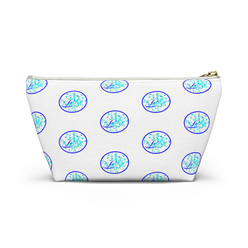Ocean Breeze Accessory Pouch — Blue Sea Glass Pattern T-Bottom Zipper Bag