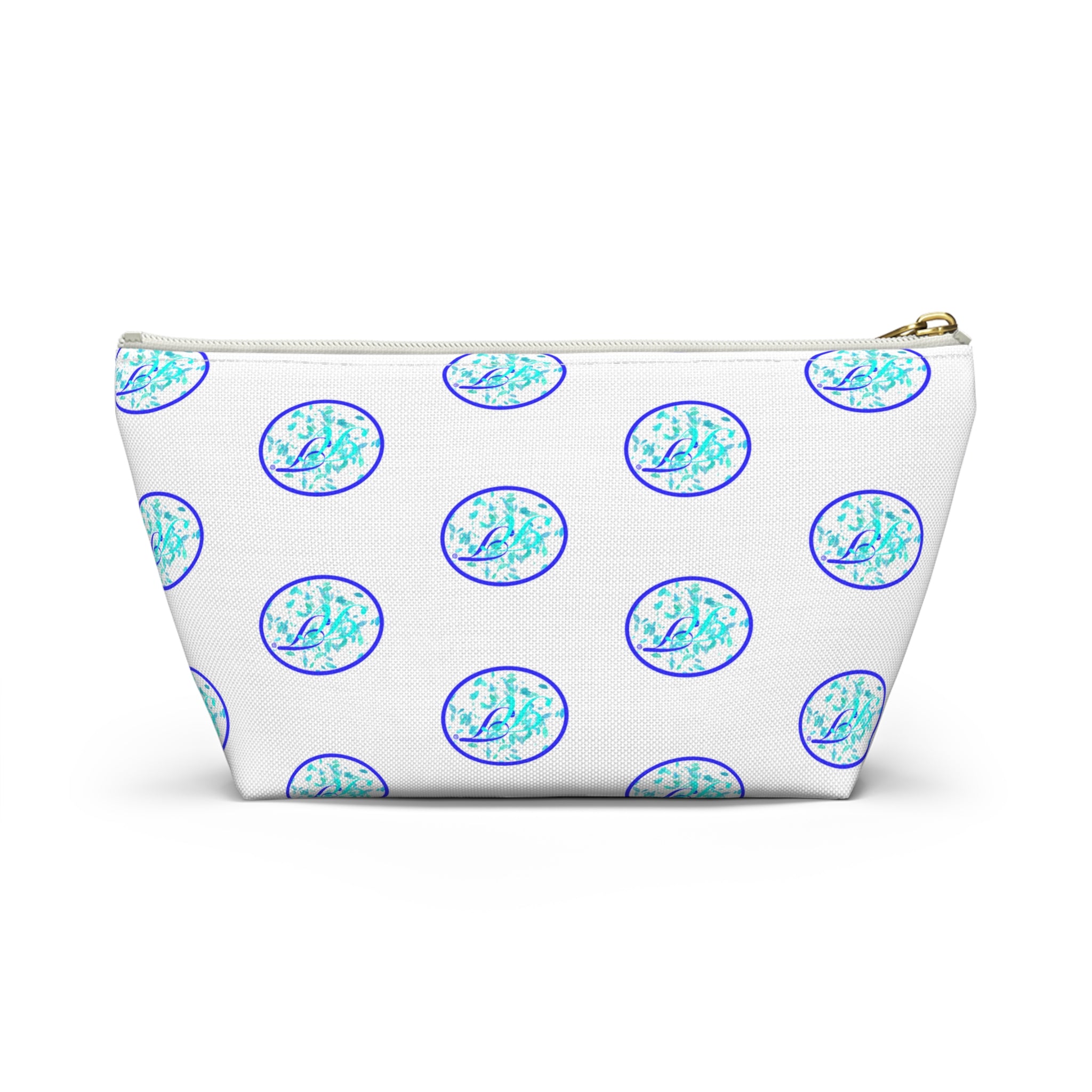 Ocean Breeze Accessory Pouch — Blue Sea Glass Pattern T-Bottom Zipper Bag