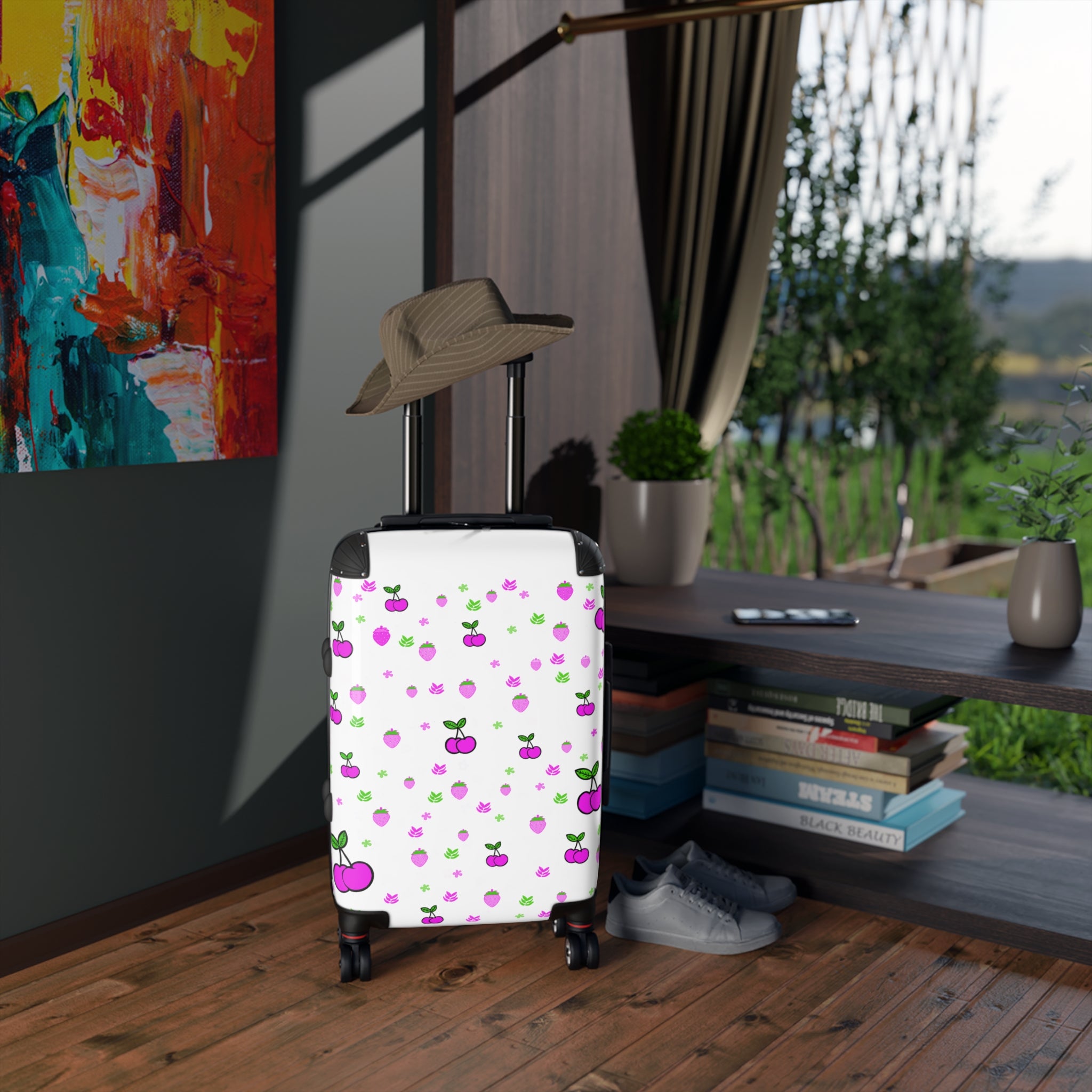 Cherry Pattern Suitcase – Cute Pink Cherry Luggage Cover for Travel