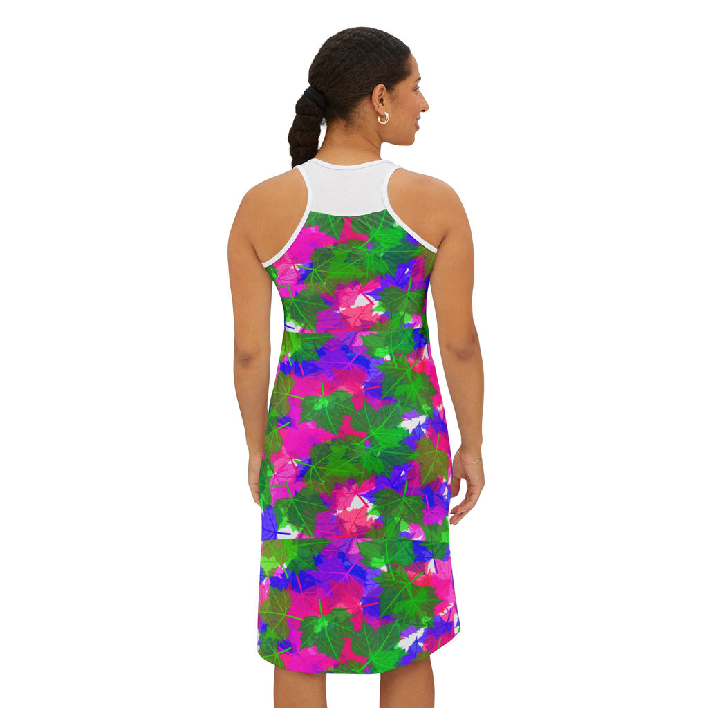 Floral Tie-Dye Racerback Dress — Bright Pink, Green & Purple All-Over Print