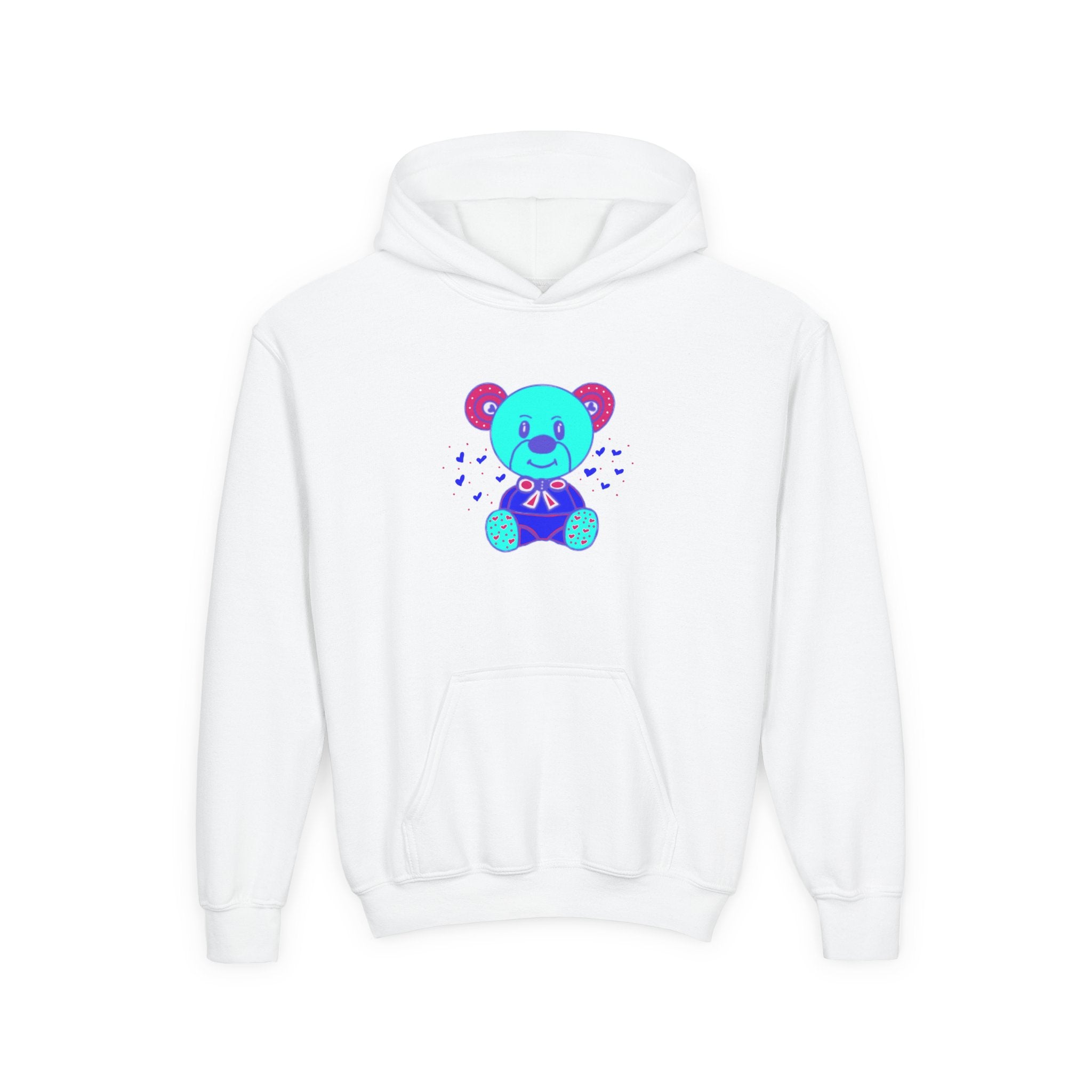 Kids Teddy Bear Hoodie – Cute Blue/Purple Bear Graphic Sweatshirt for Toddlers & Kids