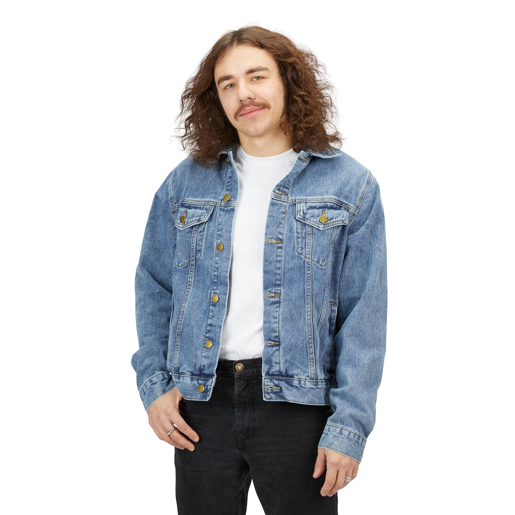 Denim Jacket — Blue Holographic 'A' Back Patch Casual Trucker Jacket