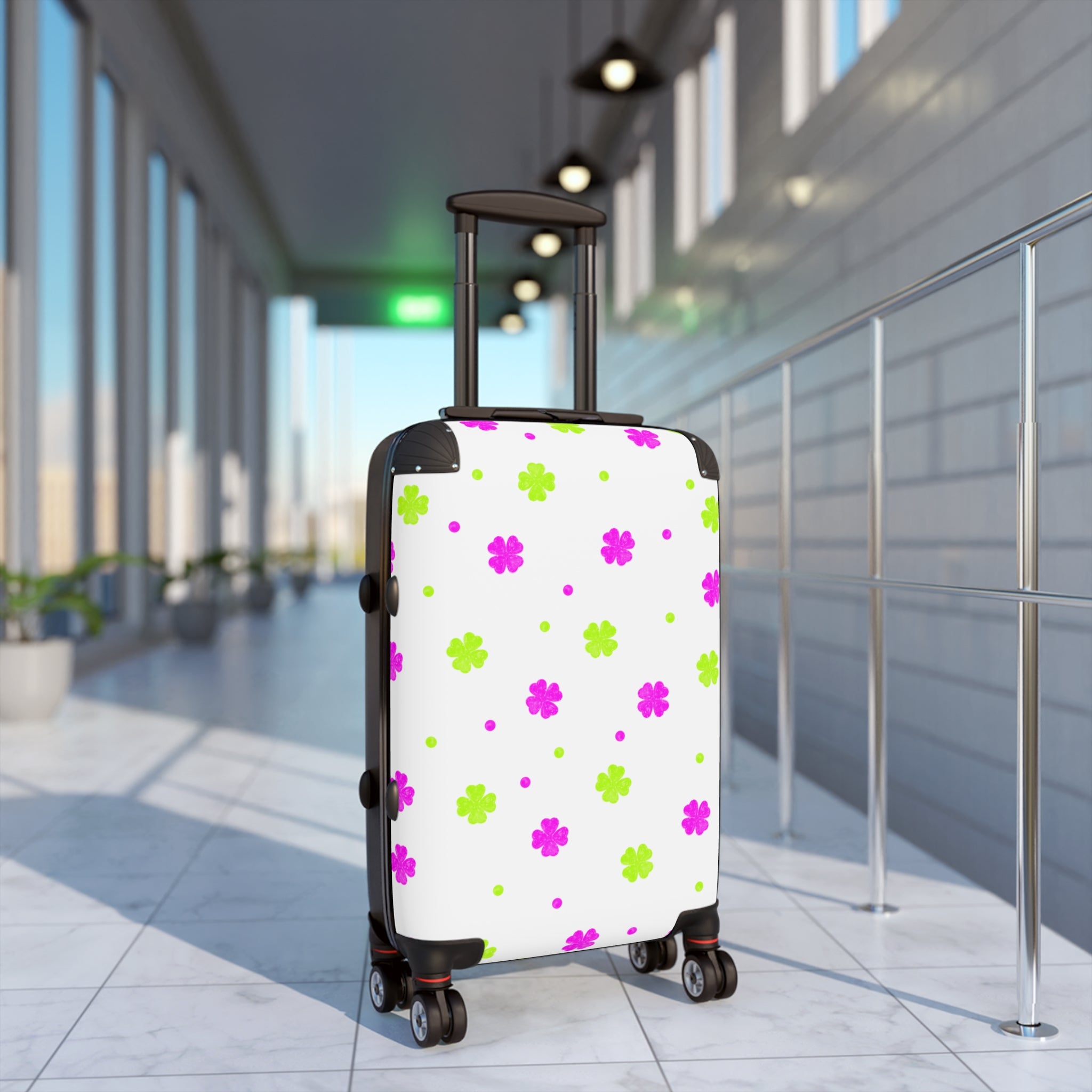 Floral Clover Carry-On Suitcase – Pink & Lime Travel Luggage
