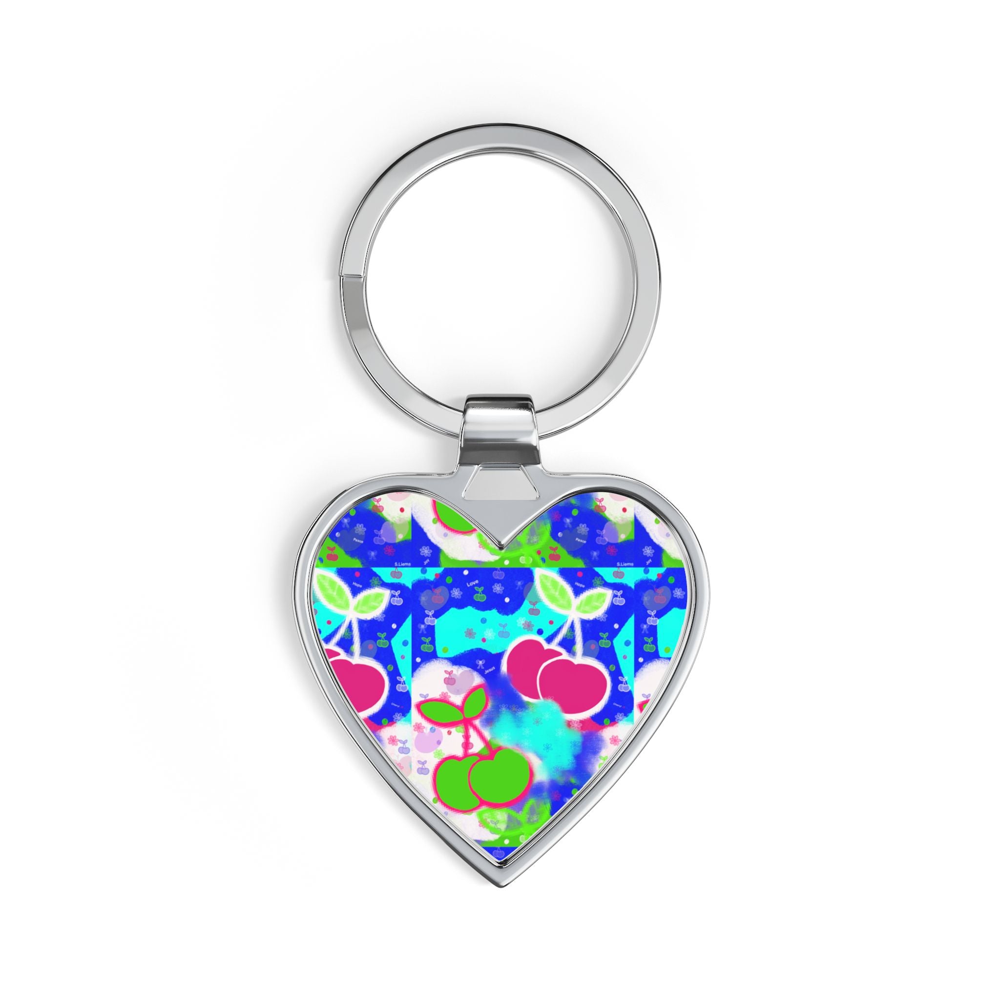 Heart Keychain — Colorful Cherry Pop Heart Keyring (Cute Fruit Pattern)